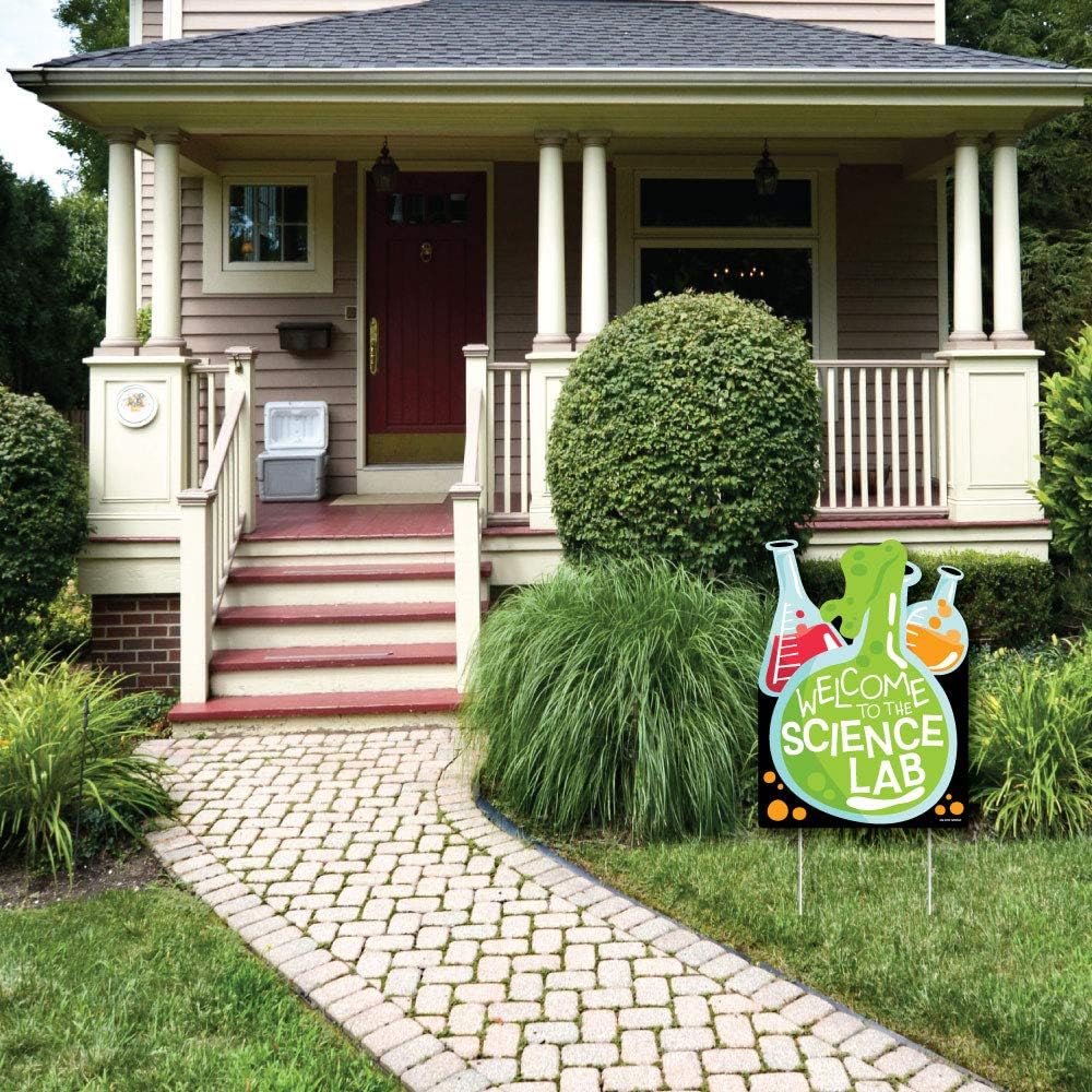Big Dot of Happiness Scientist Lab - Modern Green Rectangular 17" x 23" Plastic Welcome Yard Sign for Lawn, Baby Shower or Birthday Party