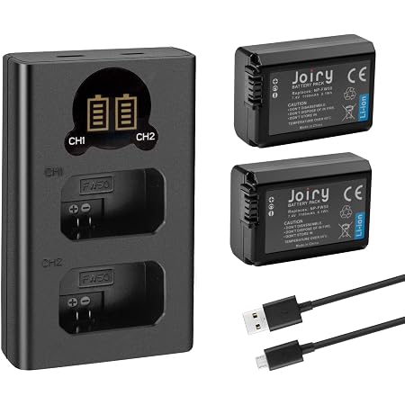 2 Batteries NP-FW50 + Chargeur Double Pour Sony Alpha A6500, A6300, A6000, A7, A7 II, NEX Series