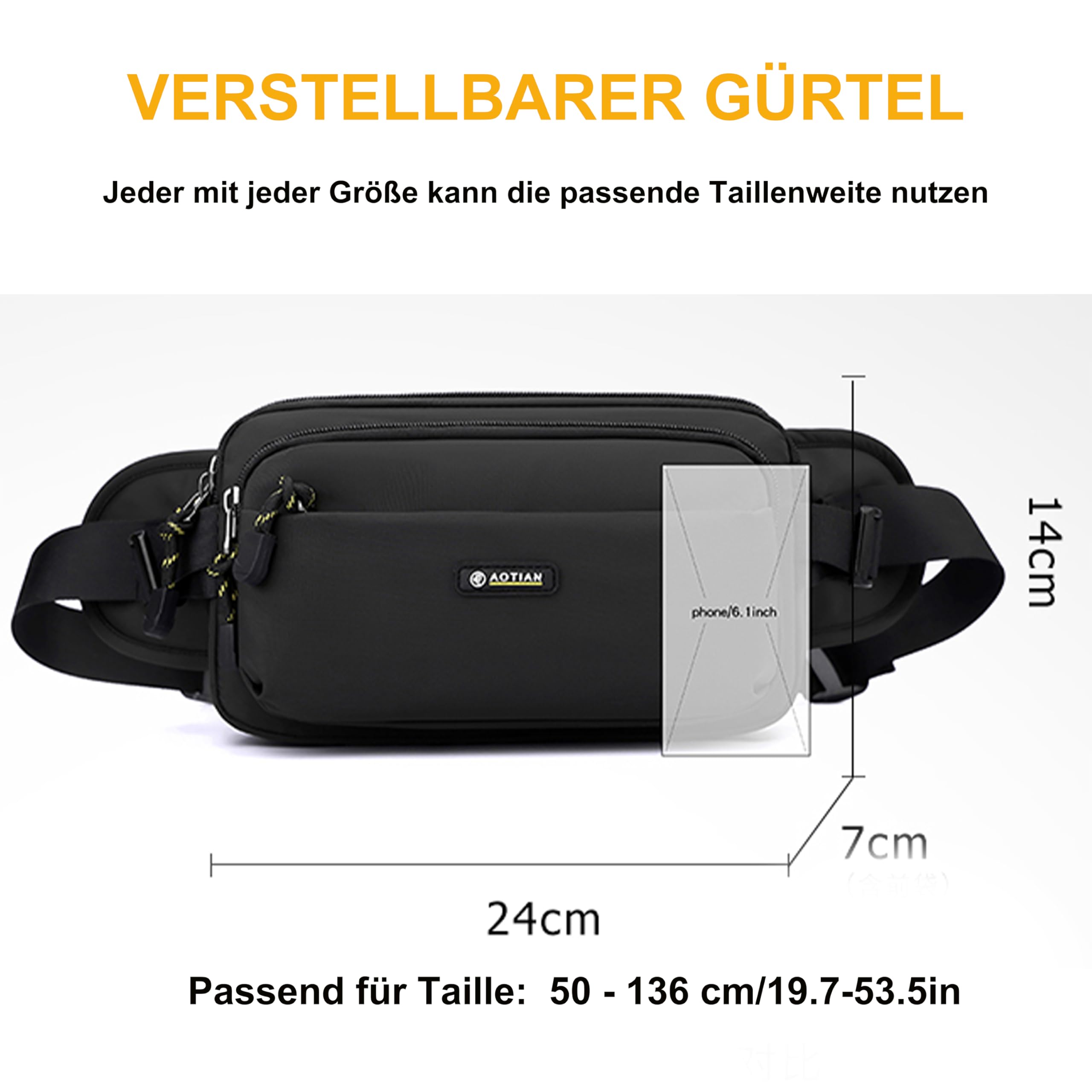 Bauchtasche wasserdichte Gürteltasche für Herren Damen Sportlich Hüfttasche mit 6 Reißverschlusstaschen Nylon Fanny Pack für Hundespaziergänge, Outdoor, Laufen, Reise, Wanderung