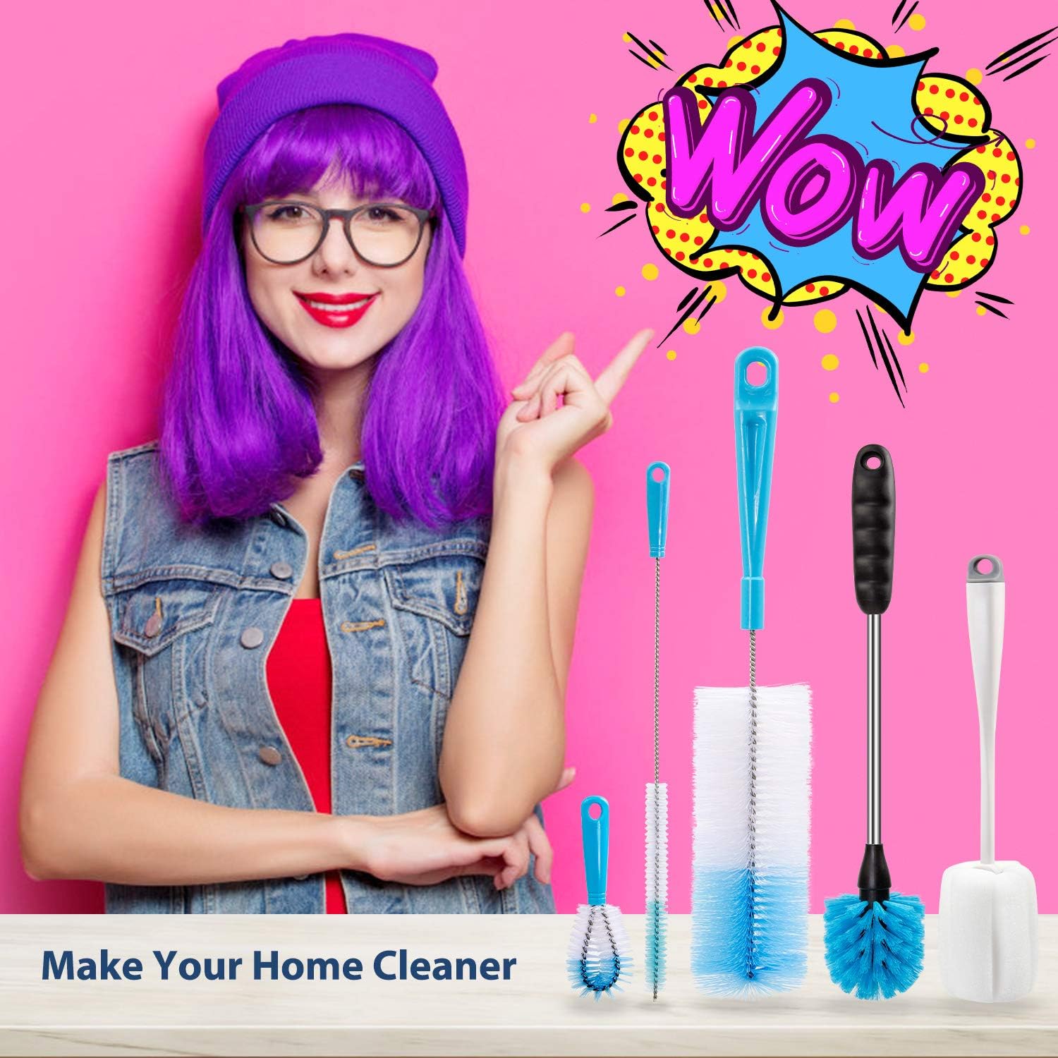 Holikme 5 Pack Bottle Brush Cleaning Set，Long Handle Bottle Cleaner for Washing Narrow Neck Beer Bottles, Wine Decanter, Narrow Cup，Pipes, Hydro Flask Tumbler, Sinks, Cup Cover，White : Health & Household