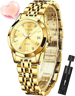 OLEVS Womens Watch Diamond Fashion Dress Analog Quartz Stainless Steel Ladies Small Wrist Watches for Female Date Waterproof Luminous