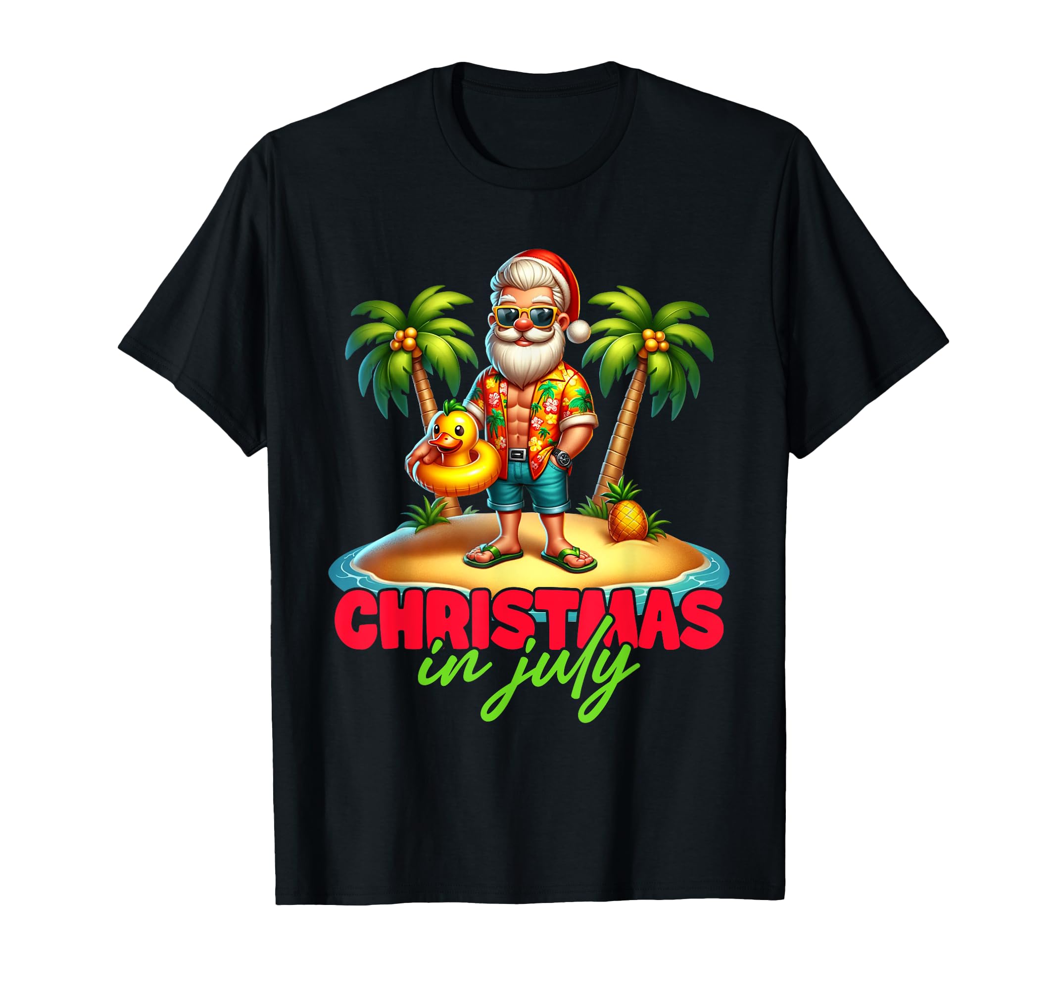Hawaiian Santa Claus Duck Float Christmas In July Summer T-Shirt