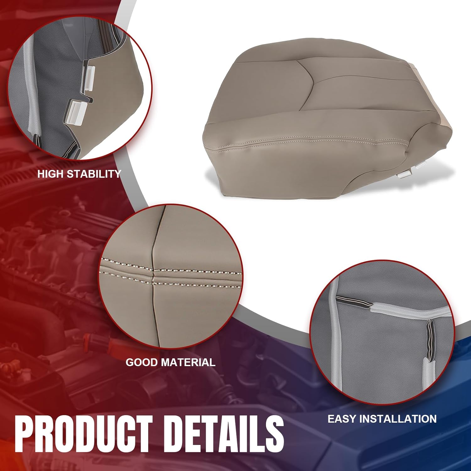 AUTOKAY Dark Beige Front Left Driver Bottom Seat Cover Fits for Chevy Silverado 2500 HD 2003 2004 2005 2006
