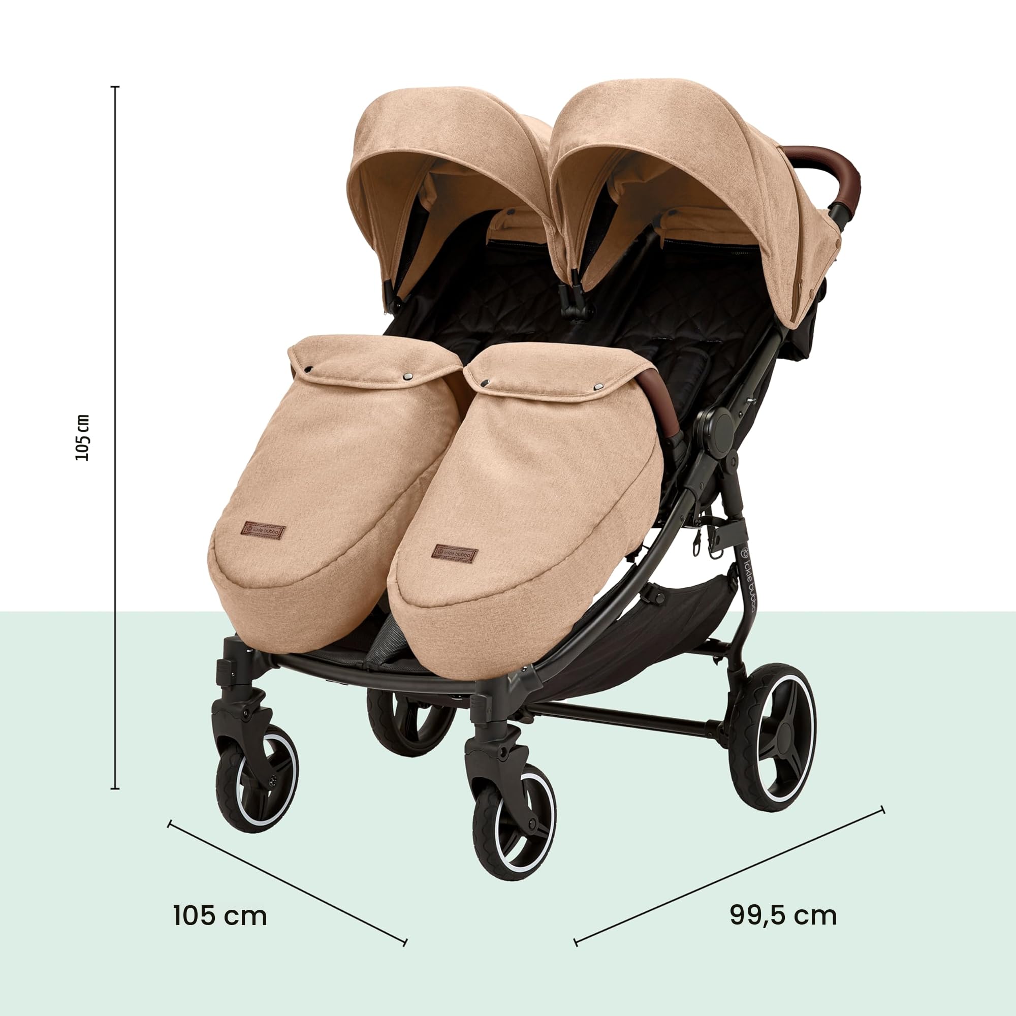 Ickle Bubba Venus Prime Doppelkinderwagen, leichter faltbarer Zwillingskinderwagen von Geburt bis 15 kg, mit Neugeborenenkokon, 2 Fußwärmern und Regenschutz