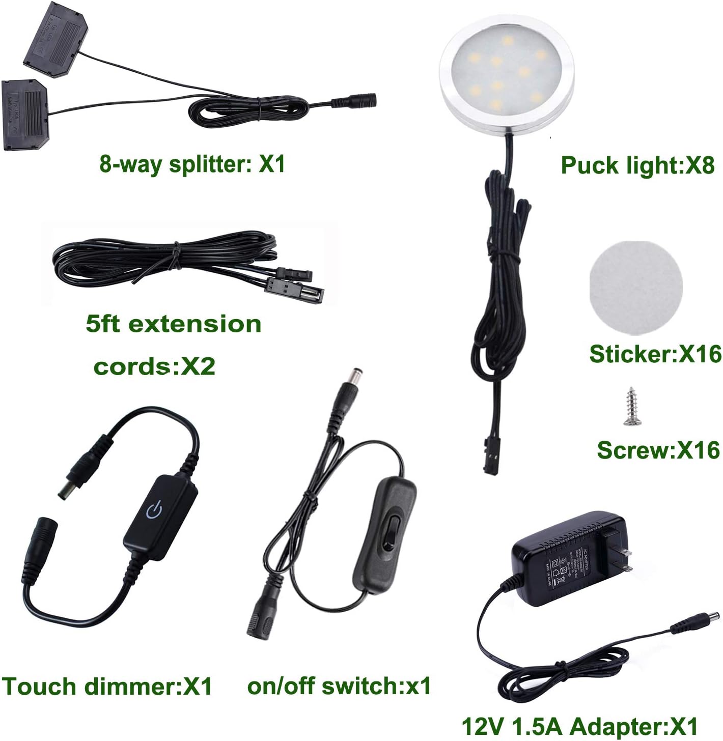 Warm White LED Under Cabinet Puck Lights Kit with Touch Dimming Switch