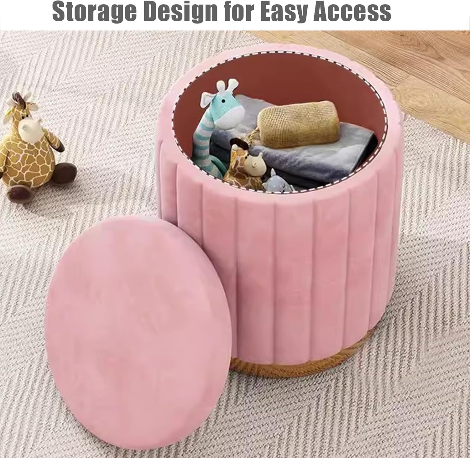 Moderno Pouf Contenitore Rotondo in Velluto con Coperchio Removibile, Base in Metallo Dorato, Elegante Poggiapiedi per Soggiorno, Camera da Letto, Yellow 43x34cm(17x13.4)