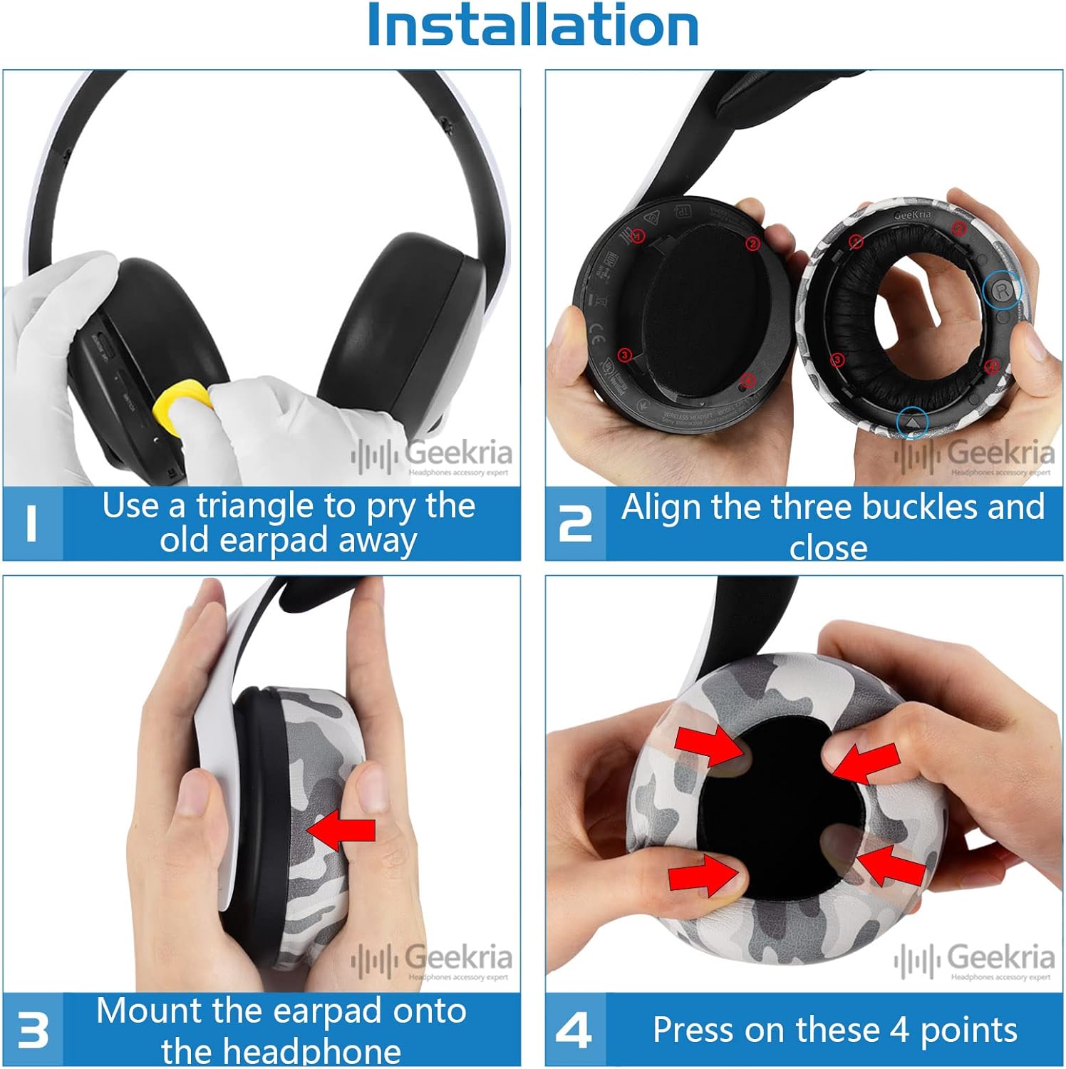 Geekria Replacement Ear Pads Compatible with Sony PlayStation 5 Pulse 3D, PS5 Wireless Headphones, Ear Cushions (Camo)