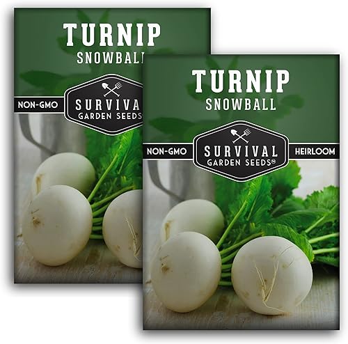 Survival Garden Seeds - Semillas de bola de nieve de nabo para plantar - 2 paquetes con instrucciones para plantar y cultivar vegetales de raíz y