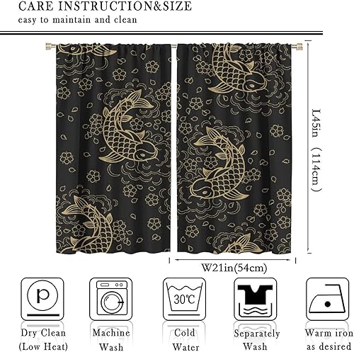 Miniatura 2 de Cortinas japonesas de pez Koi, estilo asiático con ondas oceánicas, oscurecimiento de habitación, ventana, bolsillo para barra, cortina para sala de