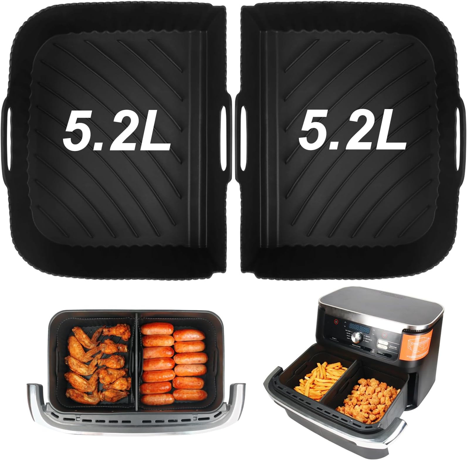 GINOYA Air Fryer Liners for Ninja AF500UK AF500UKCP, Air Fryer Silicone Accessories for 10.4L Air Fryer(2pcs,Black)