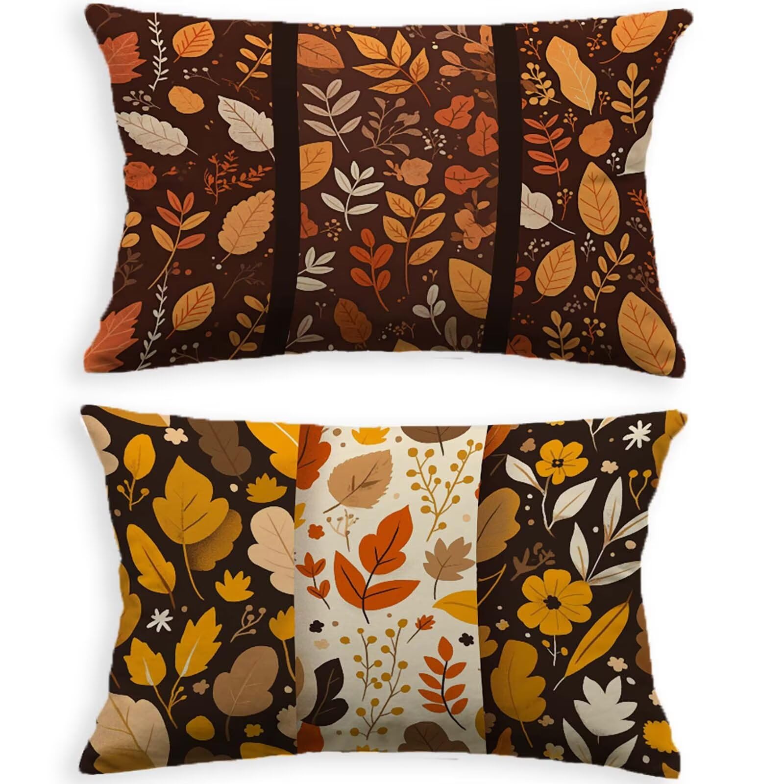 Housse de coussin 80x100cm lot de 2 en velours doux à motif feuille d'automne