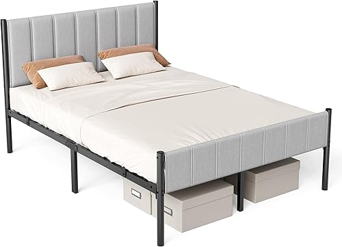 Miniatura 9 de VASAGLE Marco de cama Queen con cabecera tapizada, marco de cama de metal tamaño Queen con piecera, capacidad de peso de 1100 libras, listones de