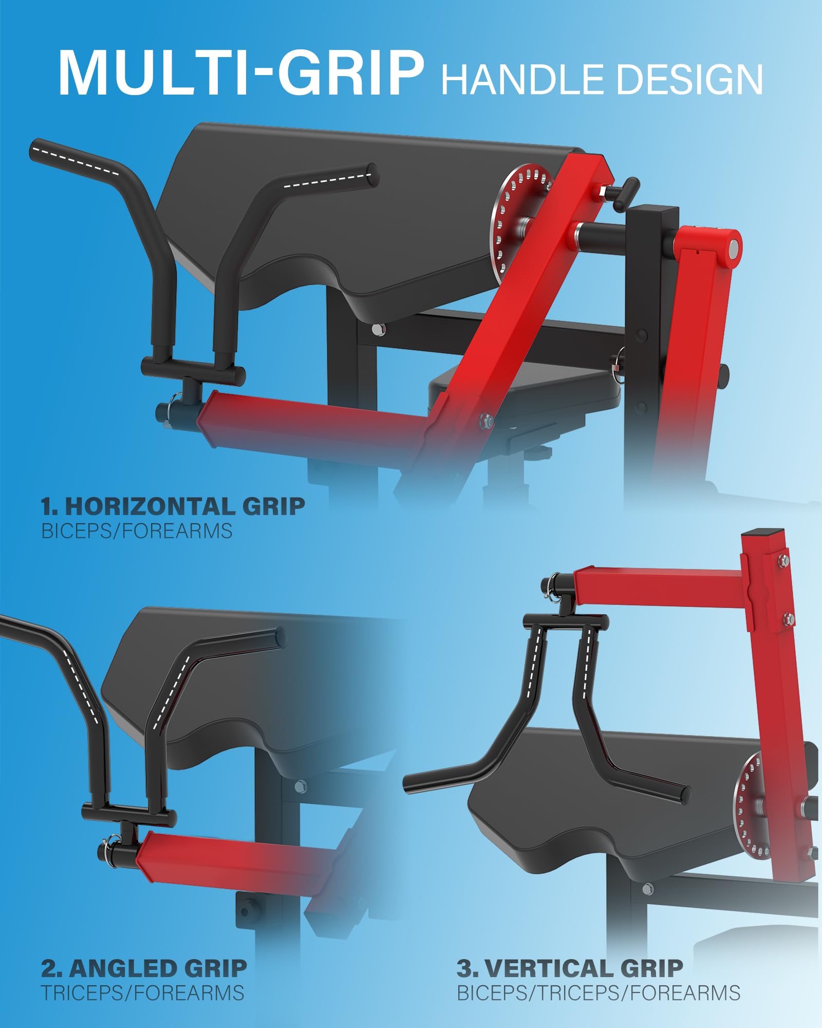 HVO Banco de Bíceps y Tríceps: Banco Ajustable 2-en-1 para Curl de Bíceps y Extensiones de Tríceps Sentado – Banco de Musculación para Entrenamiento de Brazos en Casa, Rojo
