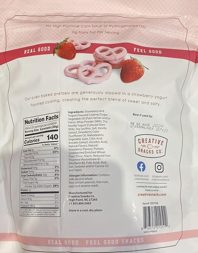 Creative Snacks Pretzels de Fresa y Yogur (26 Oz, 1.625 LBS) miniatura 2