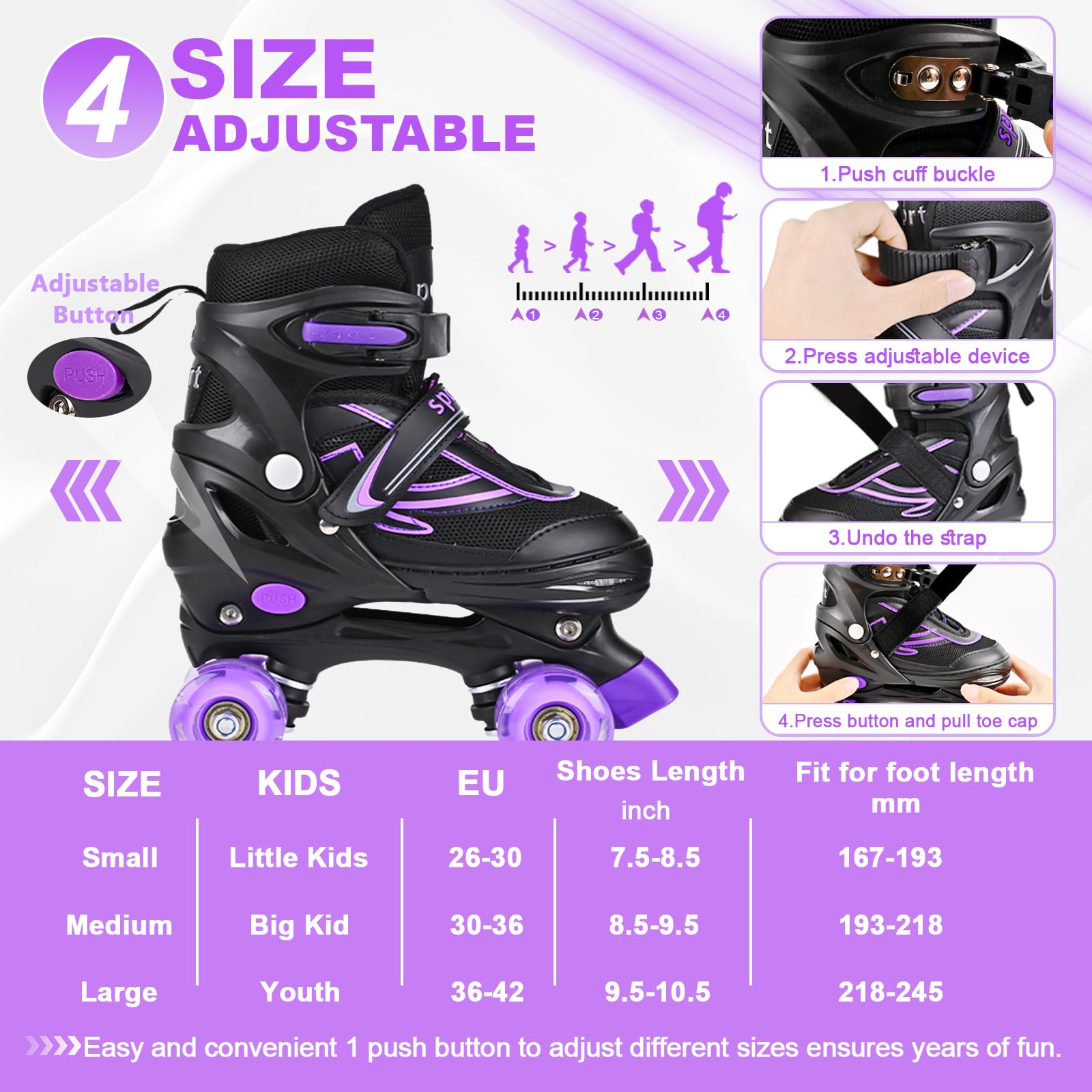 DUZSKJ Pattini regolabili per bambini per ragazzi e ragazze, pattini a rotelle regolabili con tutte le ruote illuminate per bambini bambini piccoli grandi bambini principianti
