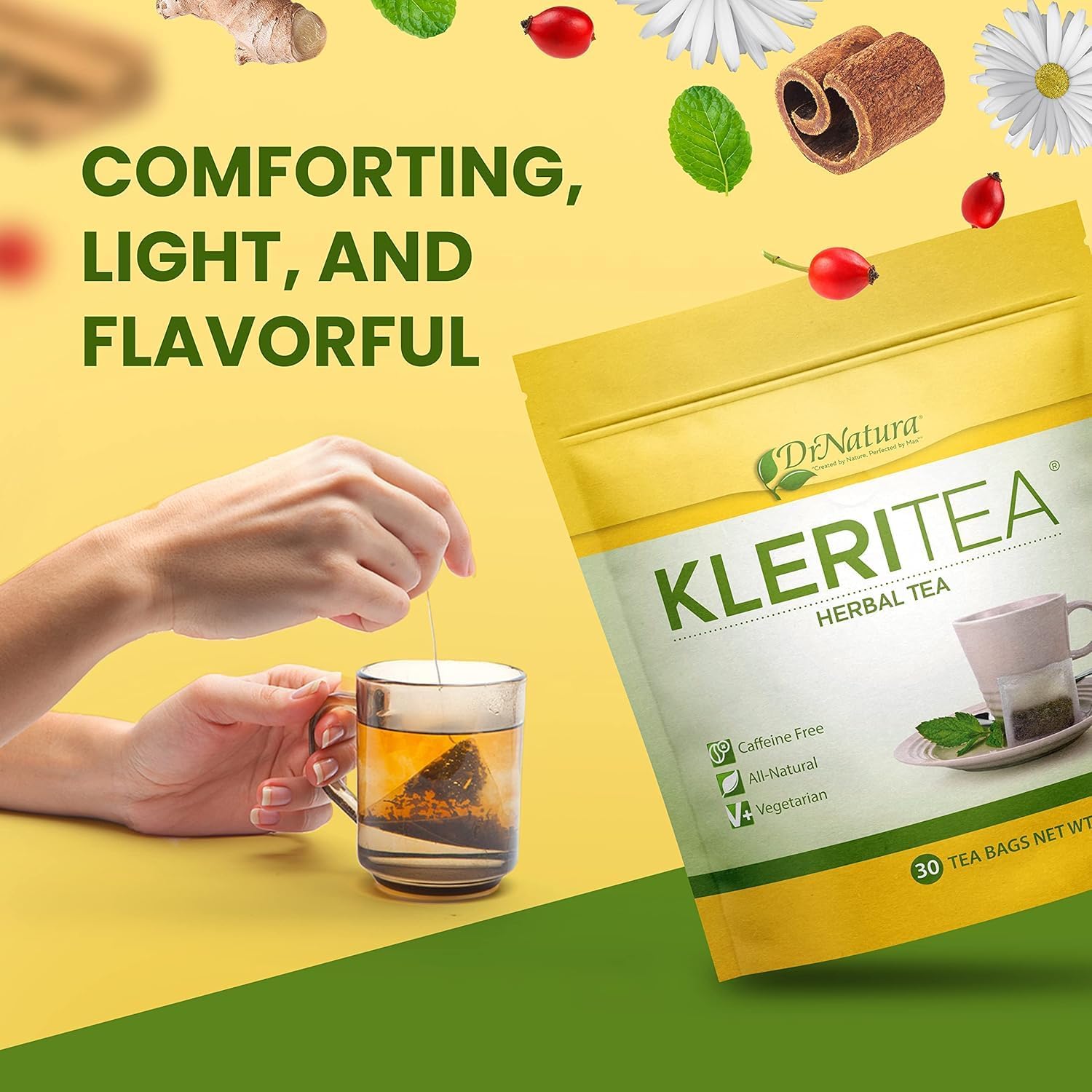 DrNatura KleriTea® Herbal Tea, Caffeine-Free Herbal Tea for Gentle, Effective Bowel Stimulation - All Natural & Vegetarian, 30 Day Supply (Pack of 3)