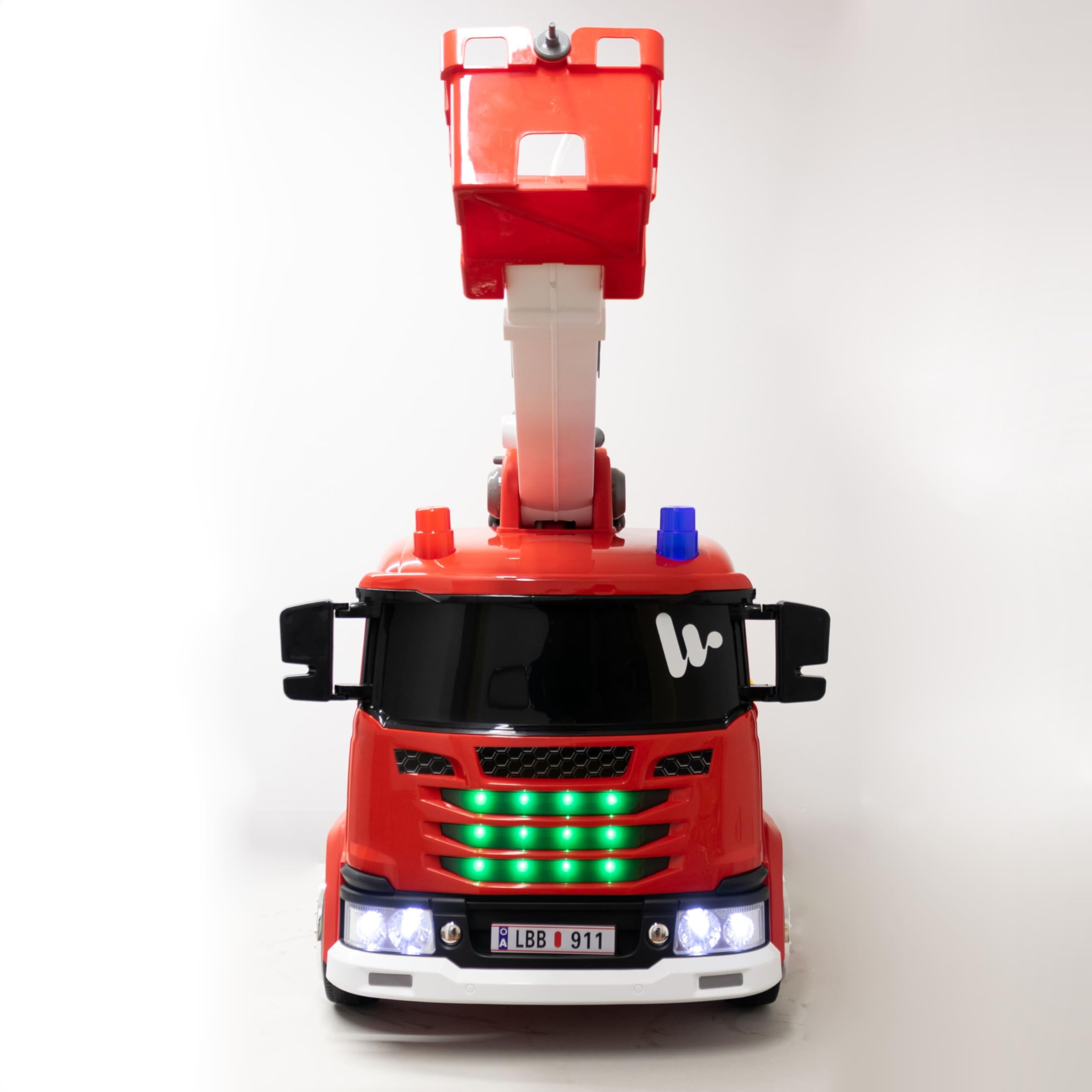 WITIT Camion Autocarro ELETTRICO dei Pompieri Pompiere Radiocomandato per Bambino Bambina Bambini XSDU-211 12V 10Ah Rosso 4 motori, bluetooth, USB, LED, telecomando, carico massimo 30 Kg