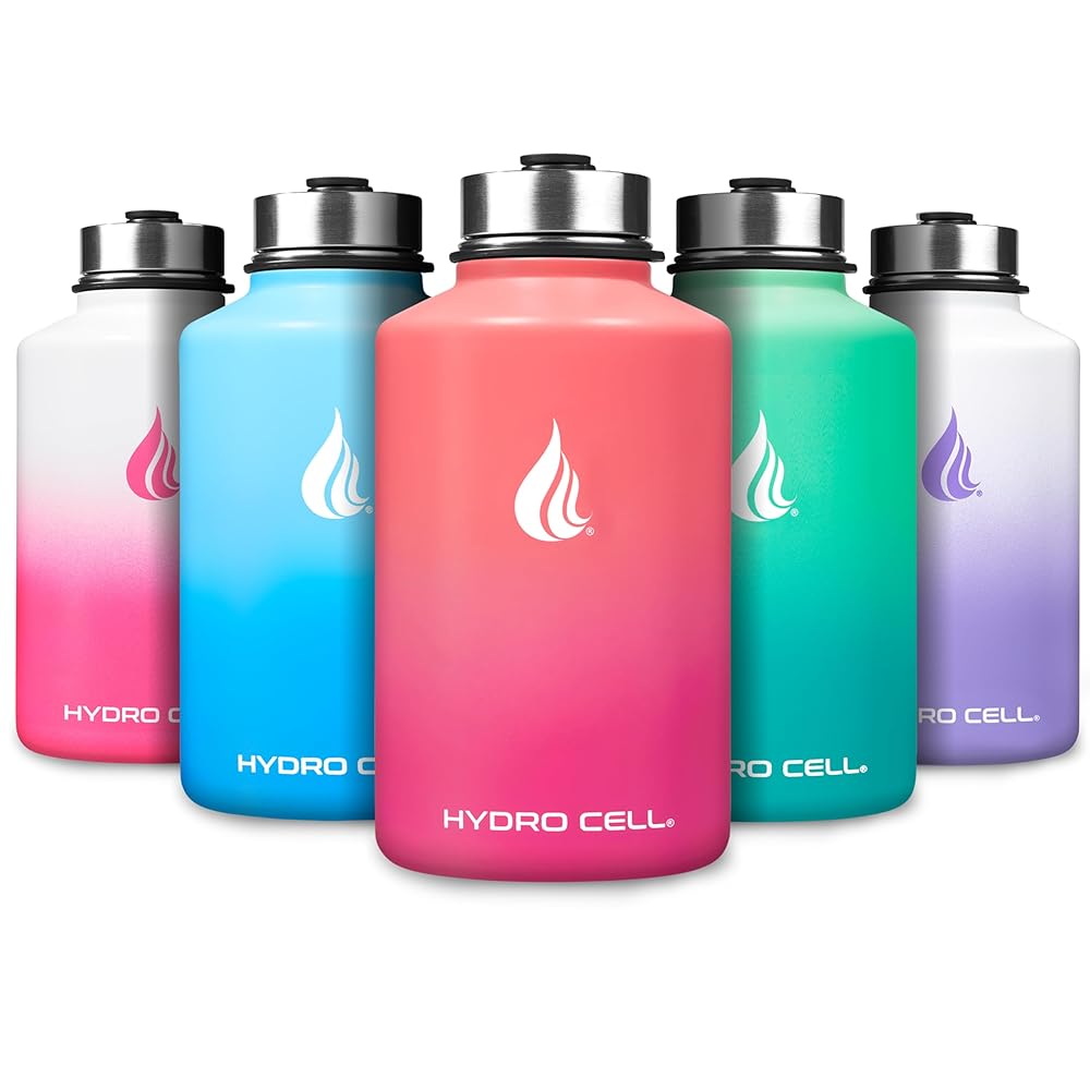 HYDRO CELL Stainless Steel Insulated Water Bottle with Straw - For Cold & Hot Drinks - Metal Vacuum Flask with Screw Cap and Modern Leakproof Sport Thermos for Adults (Coral/Punch 64oz)