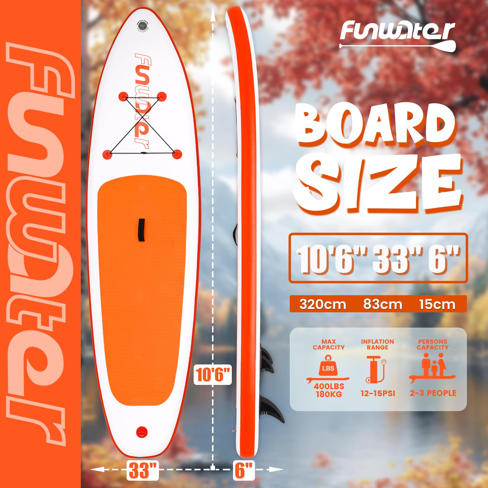 FunWater Aufblasbares Stand Up Paddle Board 10'–11'SUP Set mit Paddel & Pumpe, rutschfestes Eva-Deck,2 Person/Familie langlebig & stabil, ideal für Erwachsene & Einsteiger