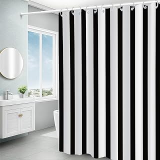 72x72inch Black White Shower Curtain Sets Decor Black and White Vertical Stripes Decor Modern Fashion Simple Bathroom Curtain for Home Bathtub Stall Decoration Hooks Included