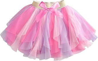 Girls Rainbow Bow Tutu Light Fluffy Tulle Outfit Ballet Princess Skirt Infant-Toddler to Birthday Clothes