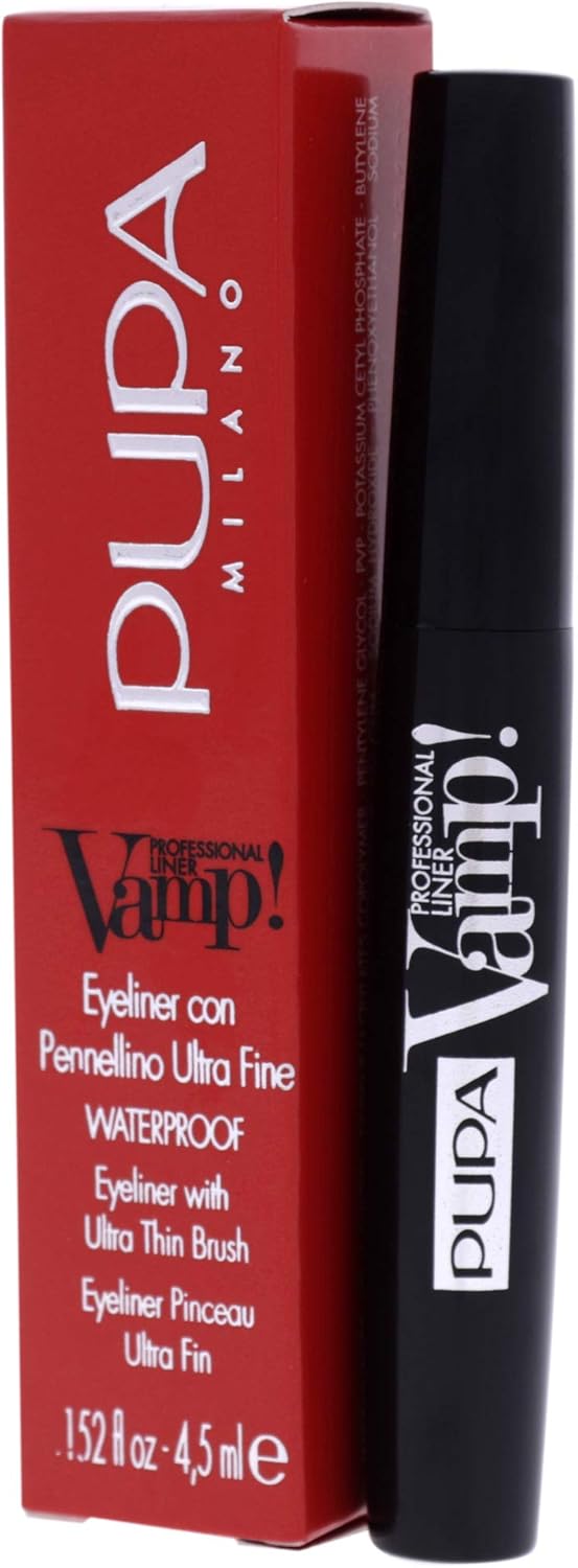 Pupa Milano Vamp! Professional Eyeliner-Hydro-Resistant Polymer Creates Long Lasting And Water Resistant Film-Enhances Eye Contour With Precision-Glossy Effect-100 Extra Black-0.152 Fl Oz,W342759-bf