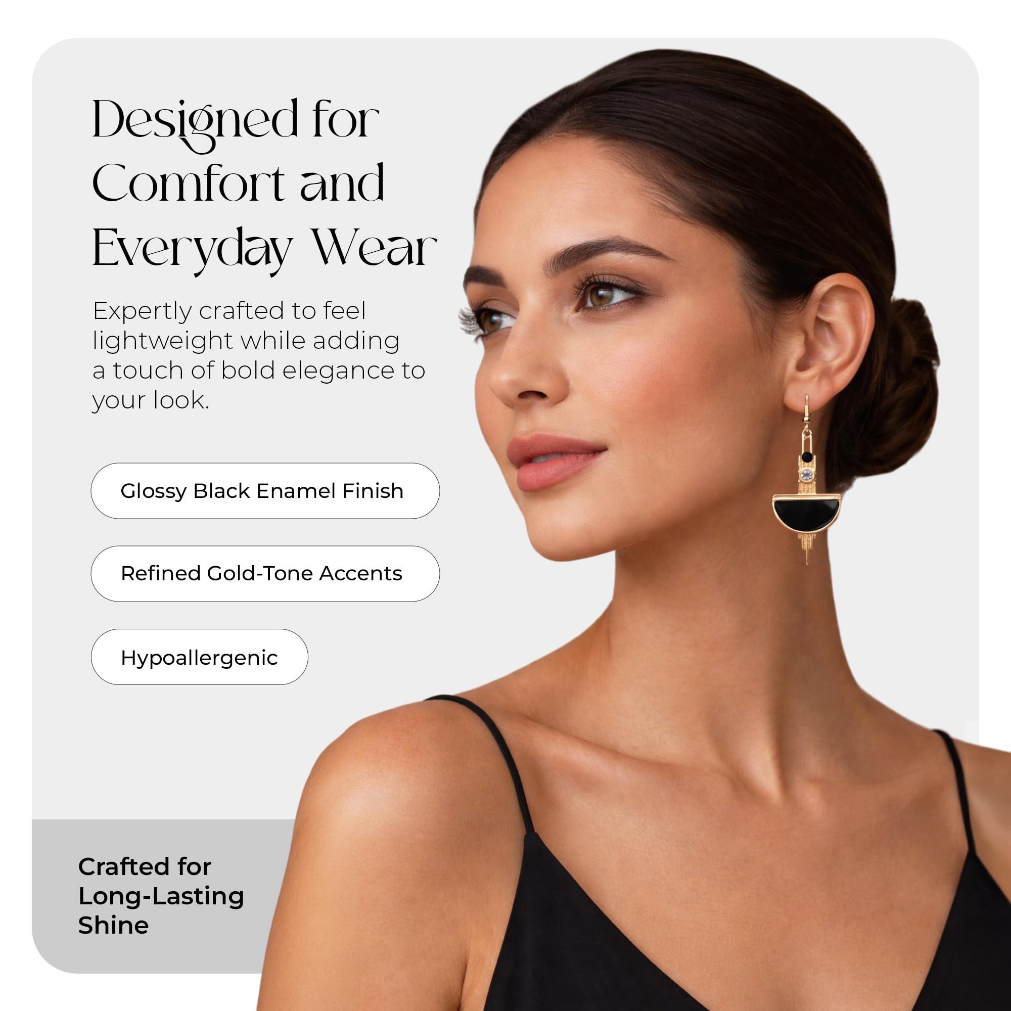 LOVETT& CO Art Deco Black Enamel Earrings - Vintage Crystal Drop Earrings, Elegant Diamante Dangle Earrings for Women, Antique Style Jewellery