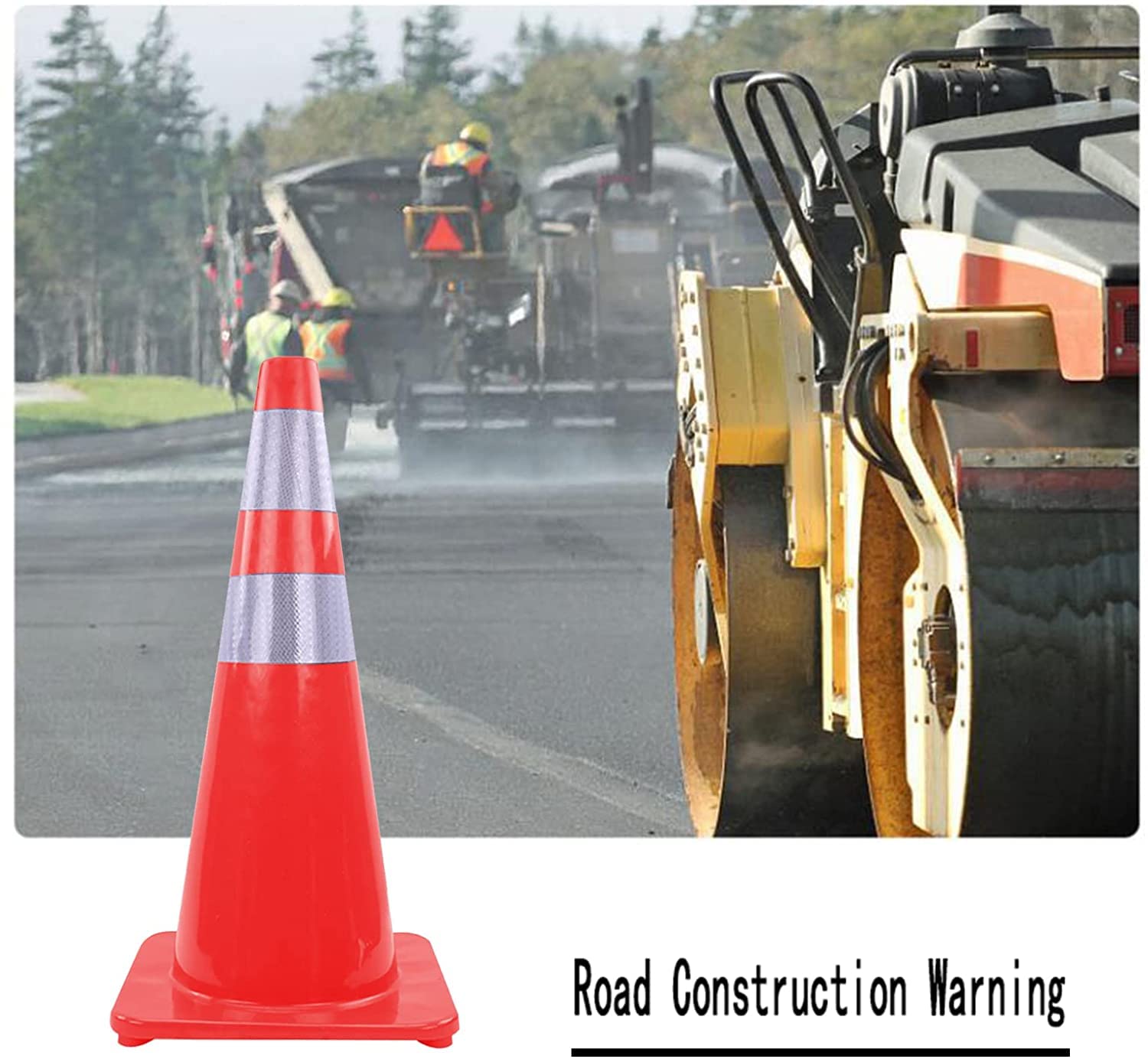 Cônes de signalisation routière durables en PVC, cônes de sécurité portatifs rouges, cônes de chantier lestés avec col réfléchissant, pour le stationnement, l'entraînement à la conduite et les al