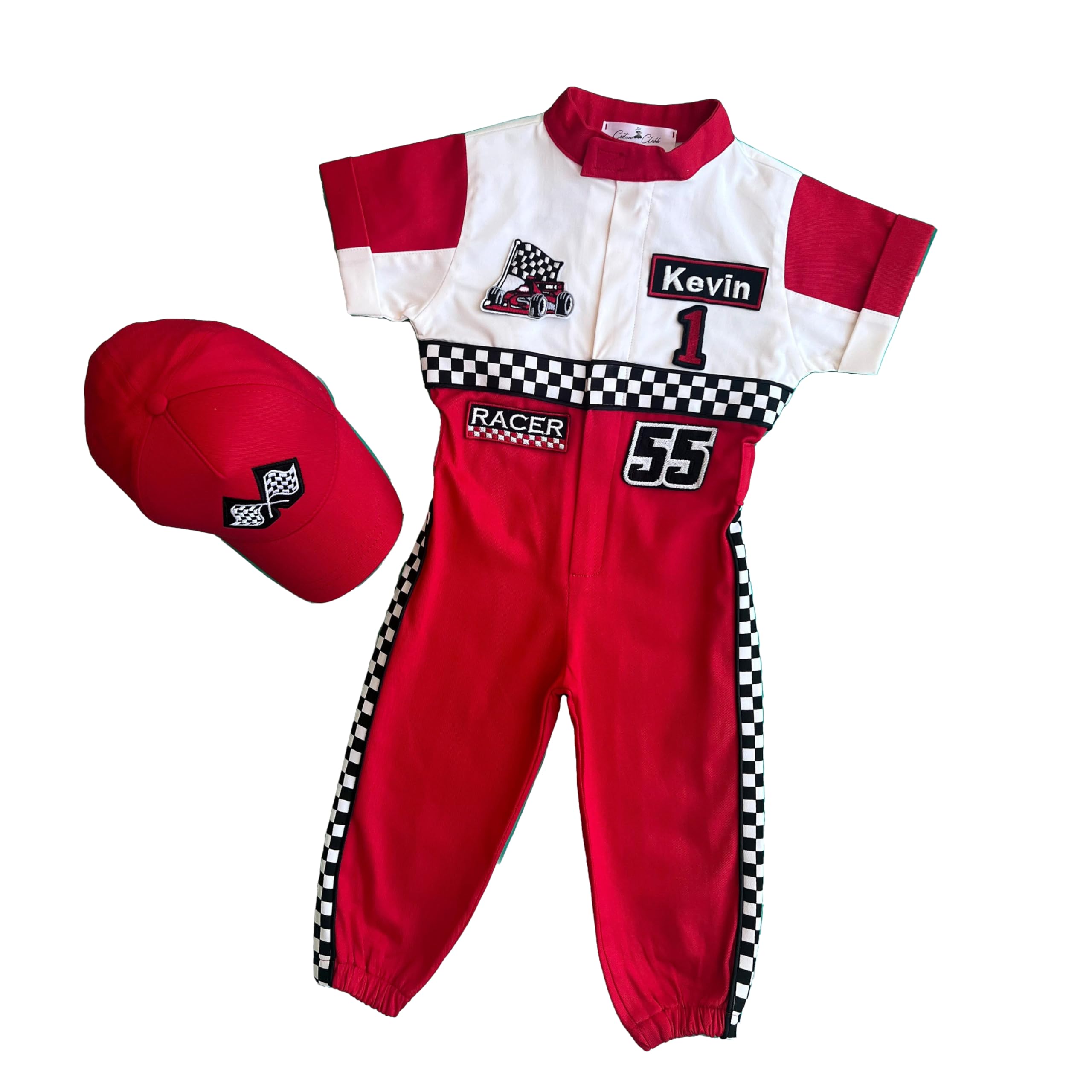 Costumes Club Personalized Handmade Race Car Driver Costume for Toddlers (2T, Red & White) — image 1