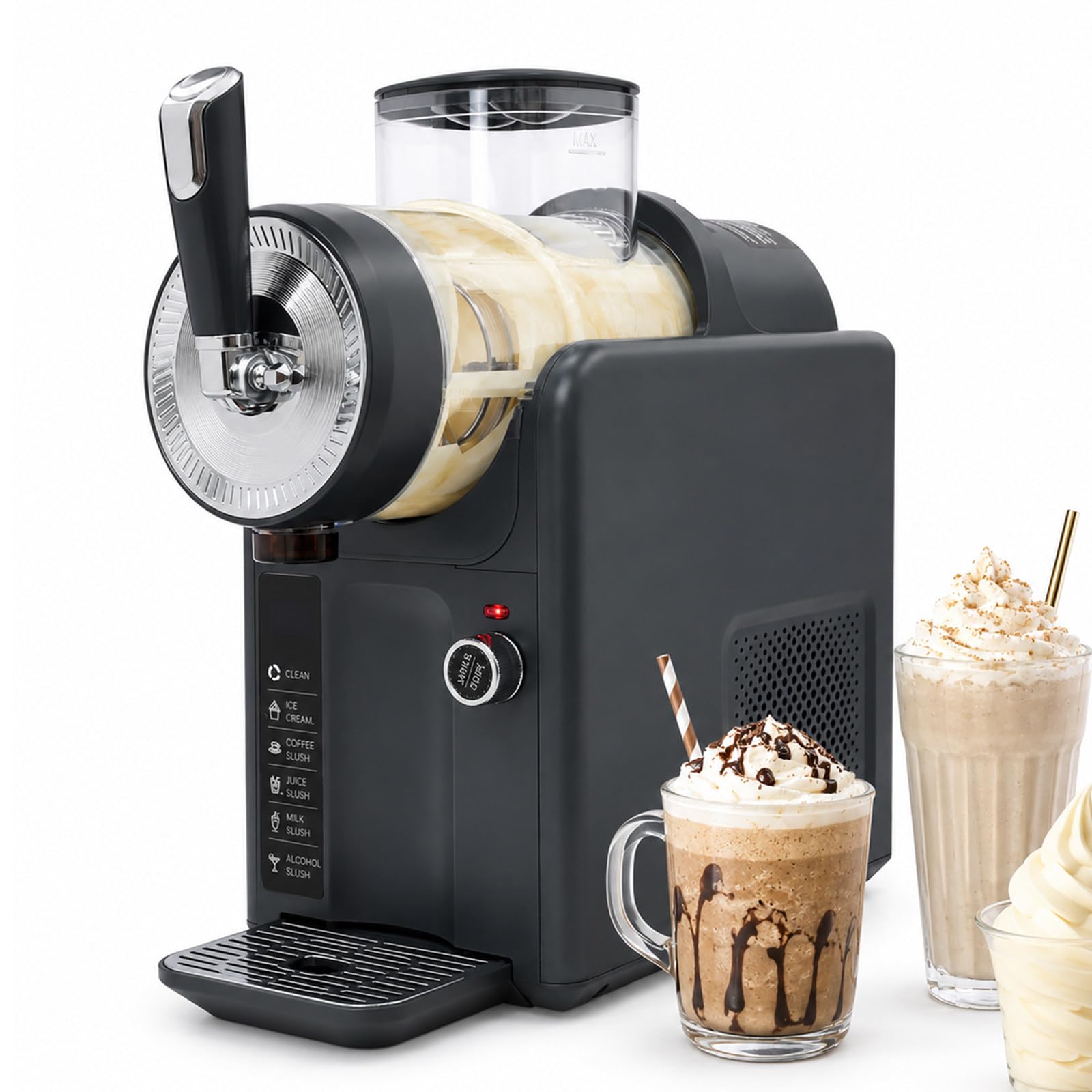 pealiritansemen No Ice Needed Iced Drink Maker – 5-In-1 Slush Machine with Rotary Temperature Control, Make Soft Serve, Slushie, Milkshake, Frappe & Sorbet, One-Button Cleaning for Home or Cafe Black