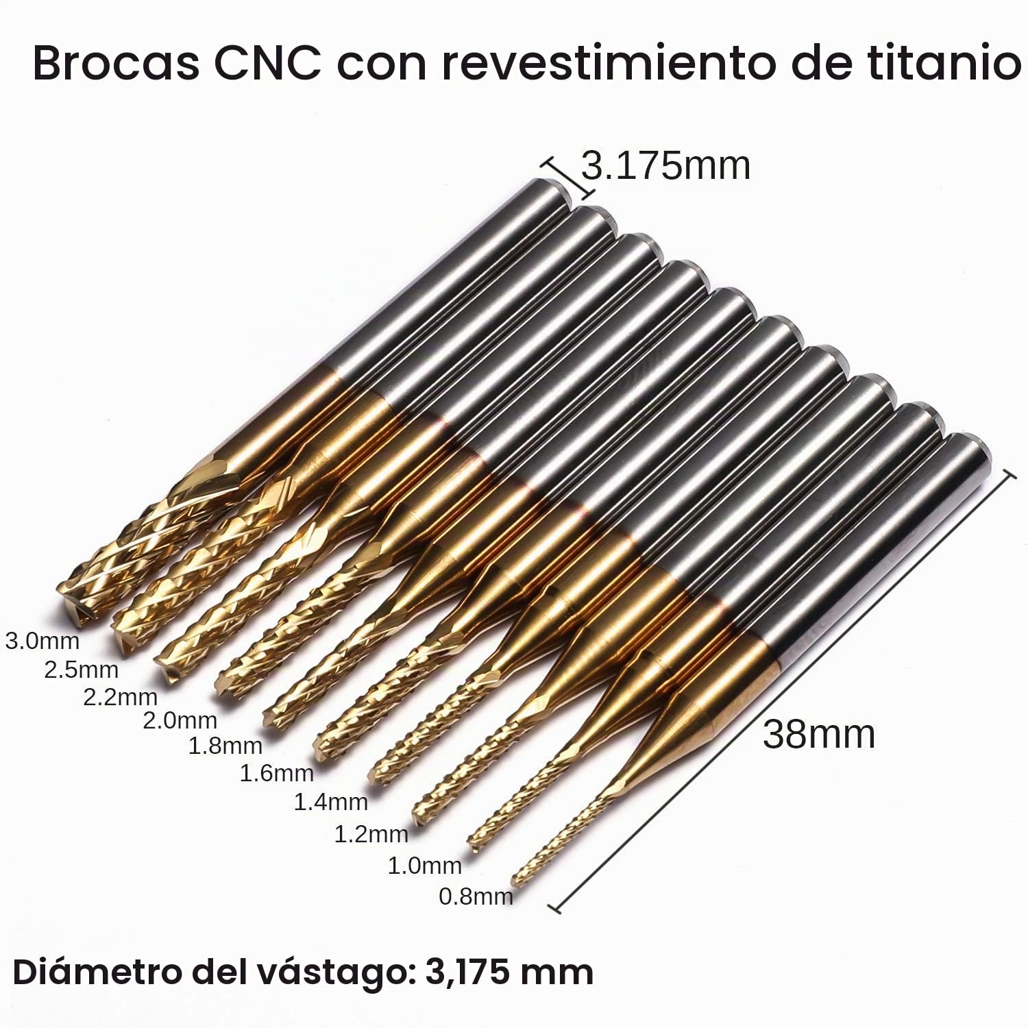 Genmitsu Juego de 40 brocas de fresado CNC para fresas de fresado CNC de vástago de 1/8 pulgadas, incluye 2 flutos planos de nariz y nariz de bola, nano azul y capa de titanio, MC40A
