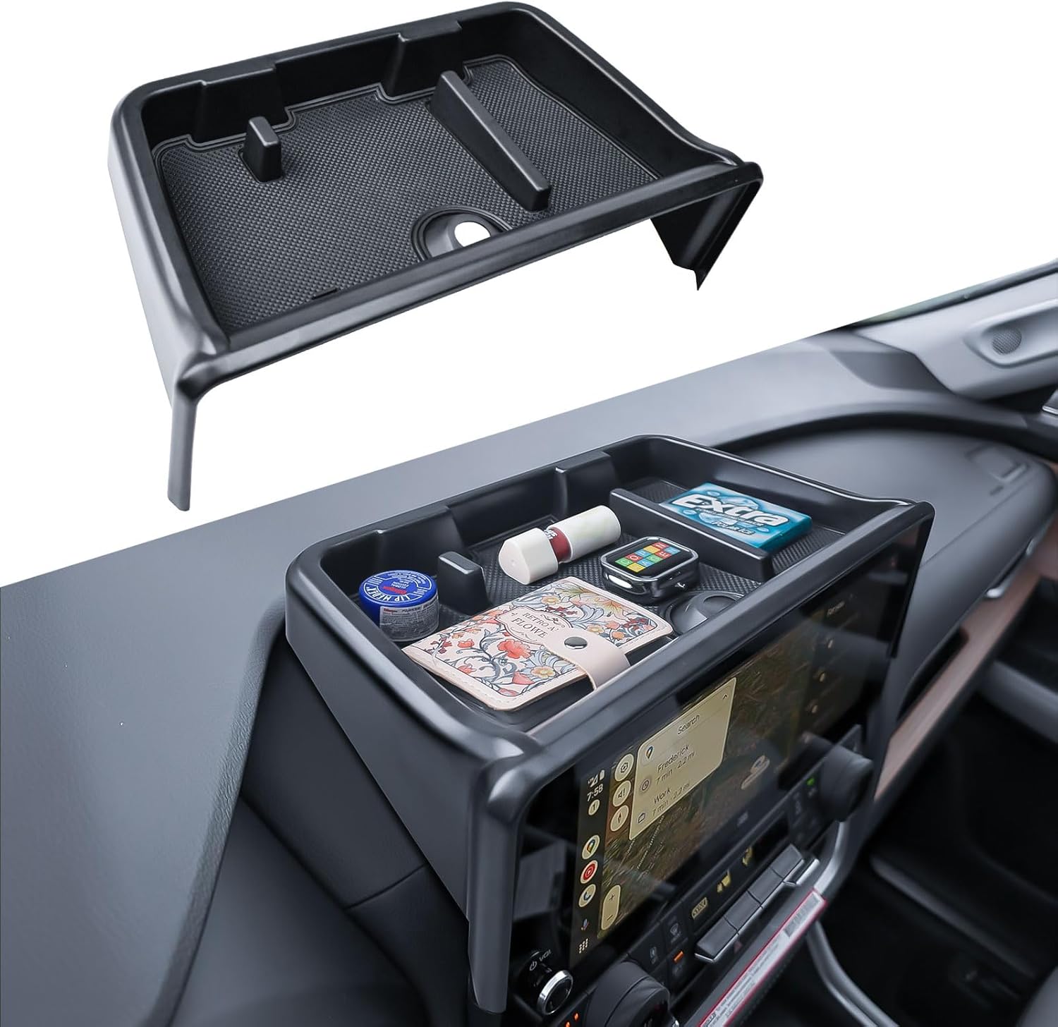 RUNROAD For Highlander Dashboard Behind Screen Organizer Tray Compatible with 2024 2025 2026 Grand Highlander Accessories, Dash Board Storage Tray Center Console Armrest Storage Box Sunglasses Holder