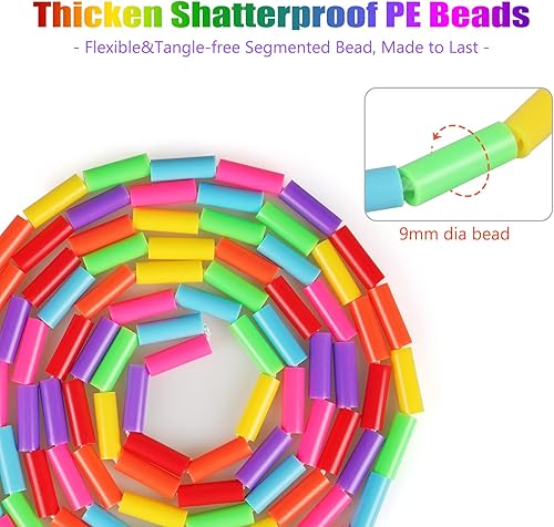 Miniatura 4 de Fezog Paquete de 2 cuerdas de saltar con cuentas de arcoíris para niños, cuerda de saltar segmentada para niños y adultos, cuerda sin enredos para