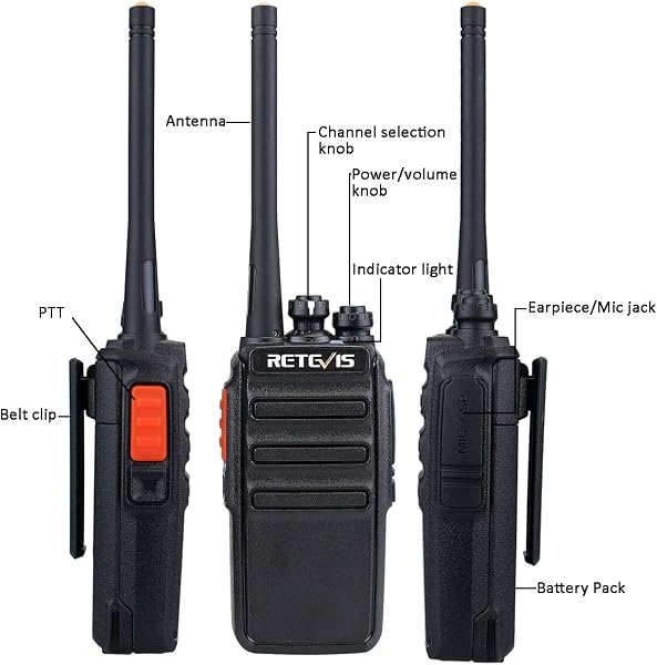 Retevis RT24 Walkie Talkie, PMR446 Licenza-Libero 16 Canali CTCSS/DCS, Walkie Talkie Professionali, Ricetrasmittenti con Auricolare, per Ristoranti, Scuole, Supermercati, Hotel ecc. (Nero,5 Coppia) - 3
