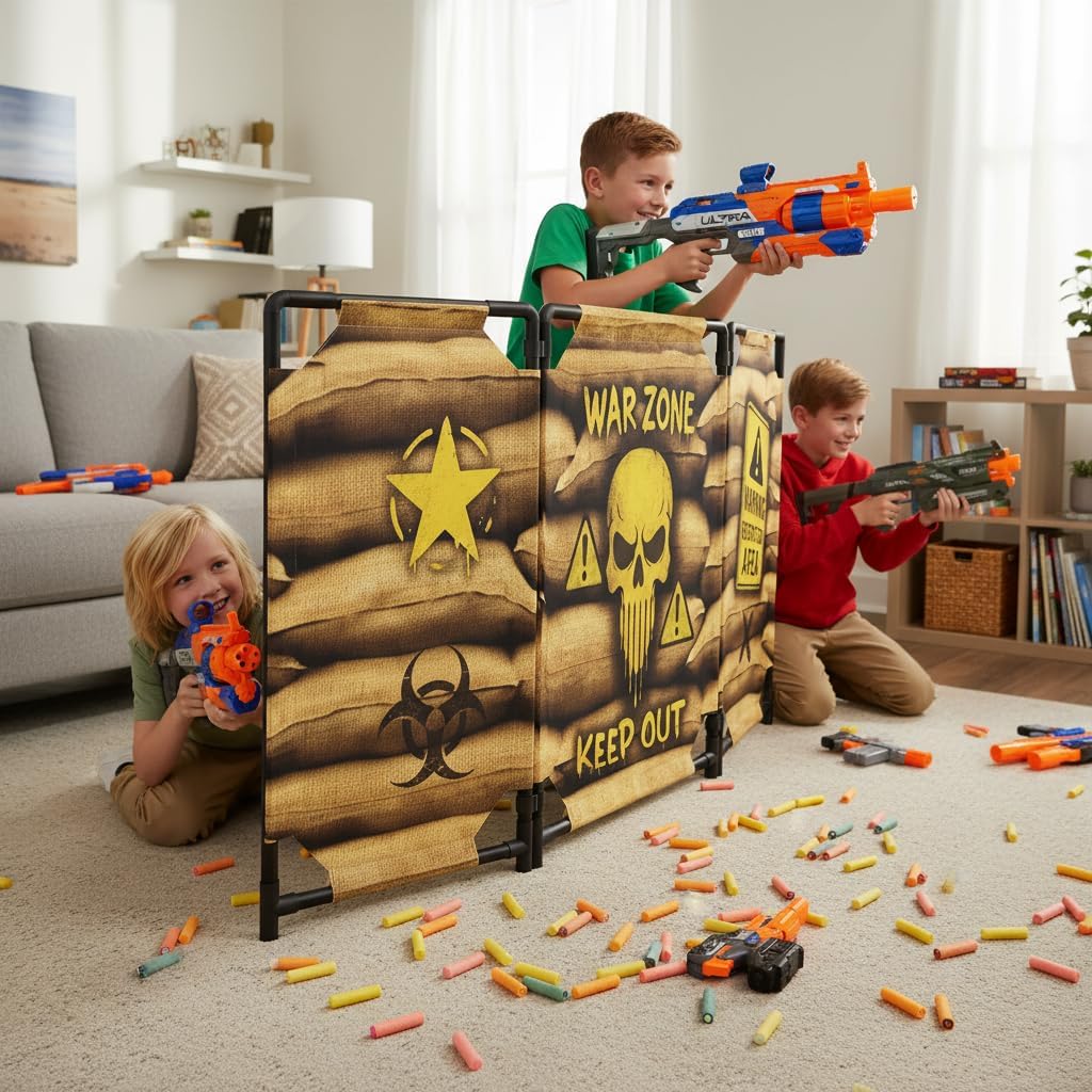 2-Pack Tactical Bunker & Foam Blaster Target 59x34” Combat Battle Zone Bunker Fort, Compatible with Laser Tag, Water Gun & Birthday Activities, Foldable Wall for Active Play