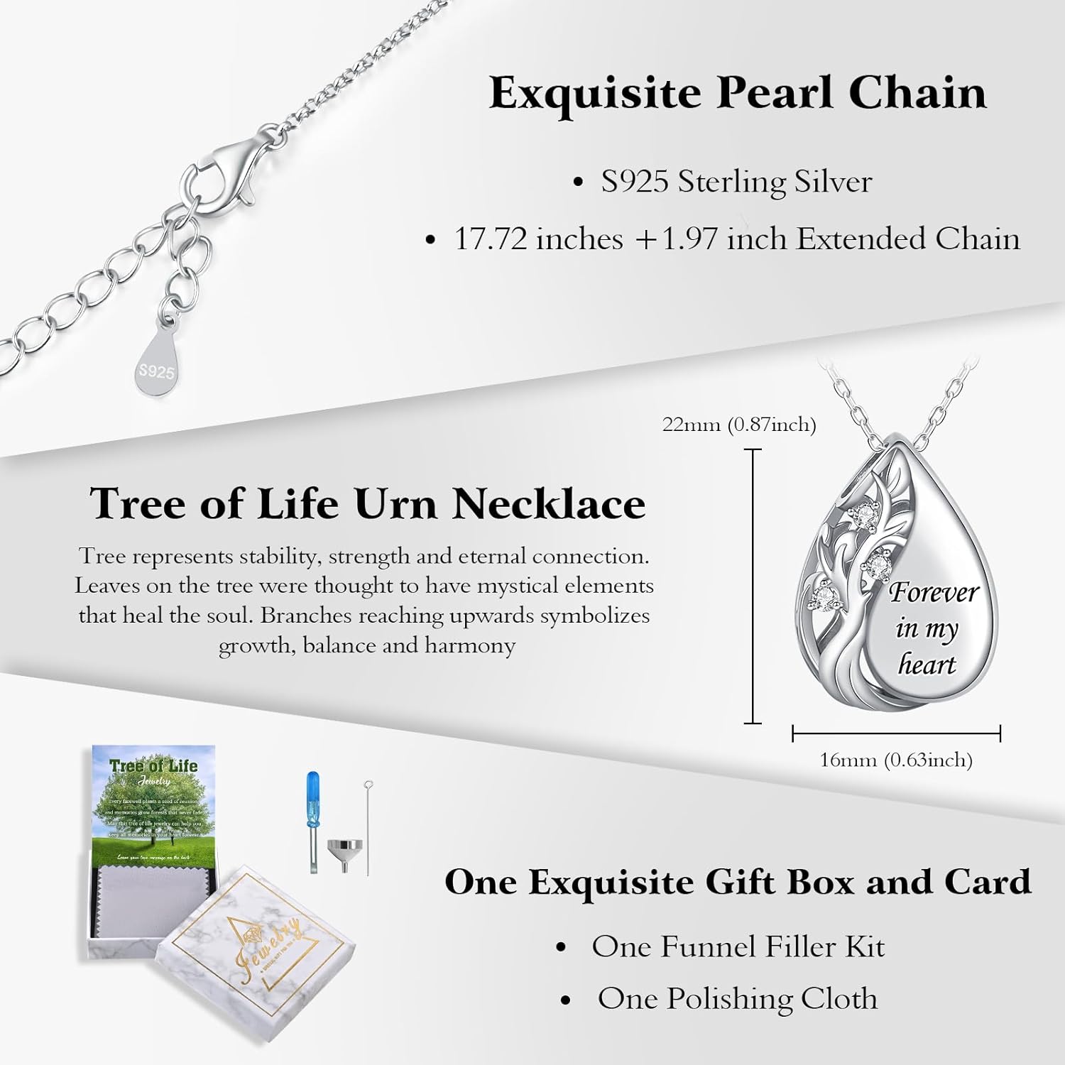 Tree of Life Urn Ashes Necklace for Women: 925 Sterling Silver Family Tree Teardrop Urn Necklace Memorial Jewelry for Women - Image 5