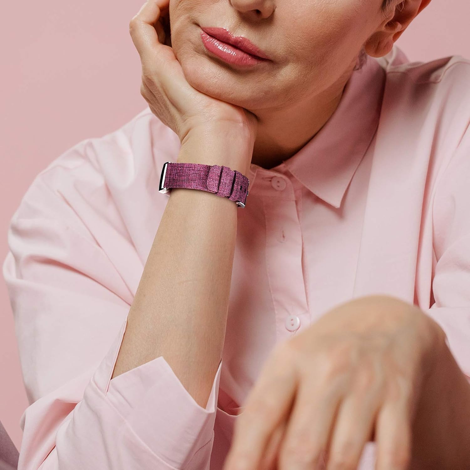 Maledan Compatible with Charge 4 and Charge 3 Bands for Women Men, Breathable Woven Fabric Replacement Accessory Strap for Charge 4/Charge 3/Charge 3 SE, Small, Fuchsia