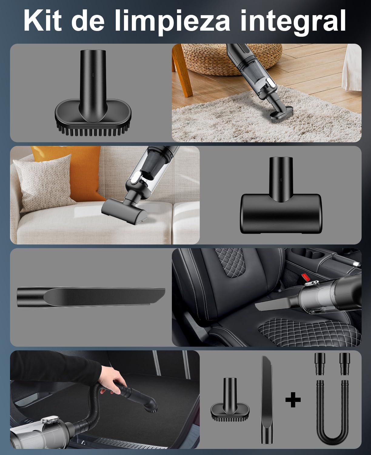 Aspiradora de Mano Sin Cable Potente 16000pa, Aspirador de Coche Batería Recargable USB Aspiradora Pelos Mascotas Mini Aspirador Portatil para Hogar y Coche