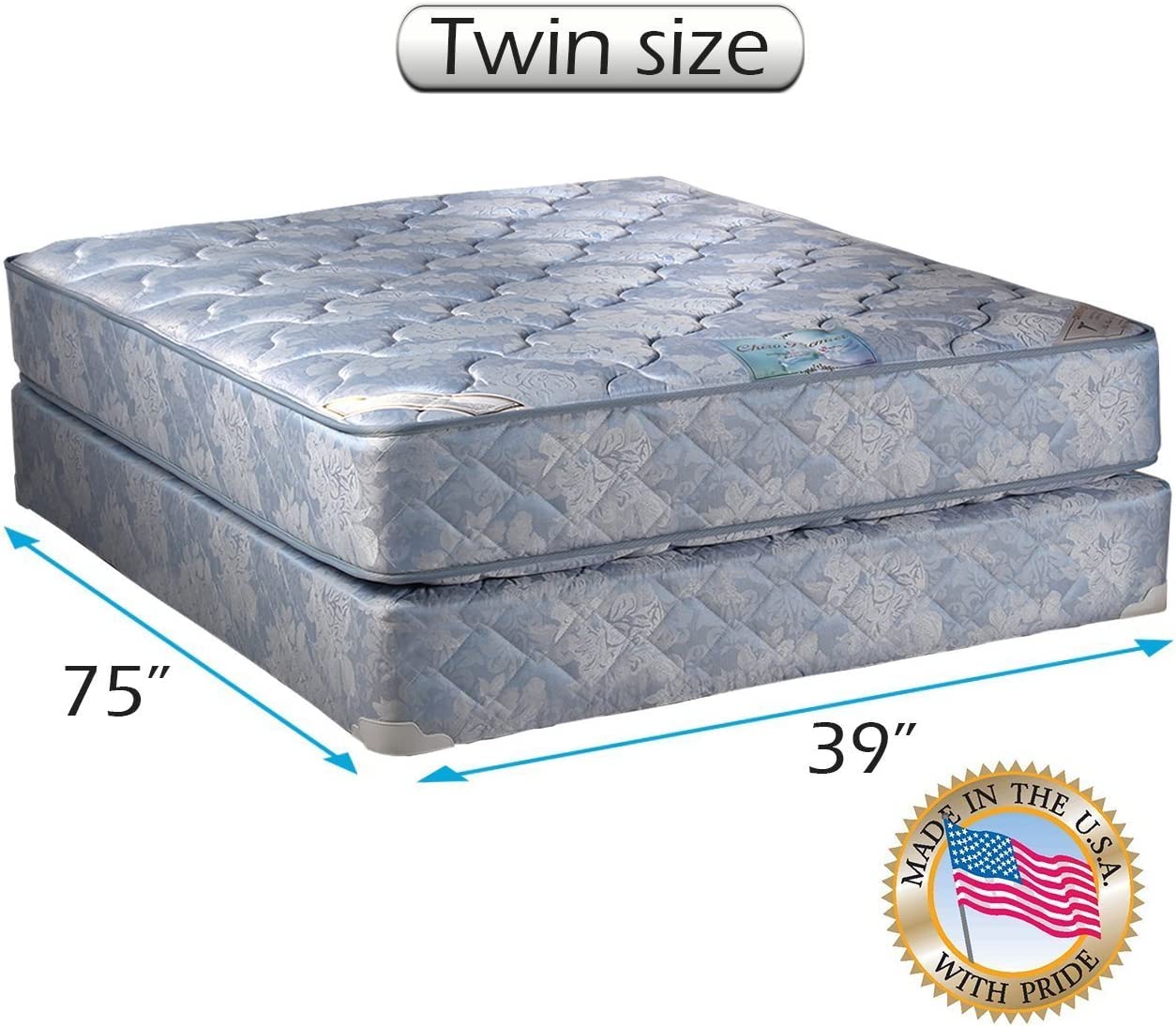 DS Solutions USA Chiro Premier (Blue Color) 2-Sided Twin Mattress Set with Mattress Cover Protector