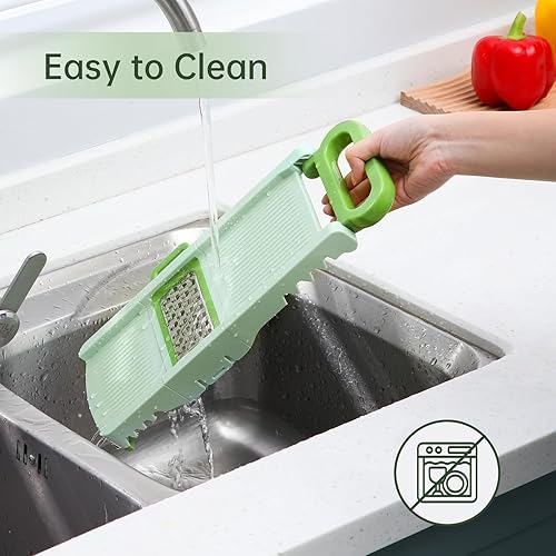 Miniatura 6 de HAIXIN HOME Cortador de mandolina para cocina, 6 en 1 rebanador de alimentos con soporte de mano, rallador de queso intercambiable con 6 cuchillas,