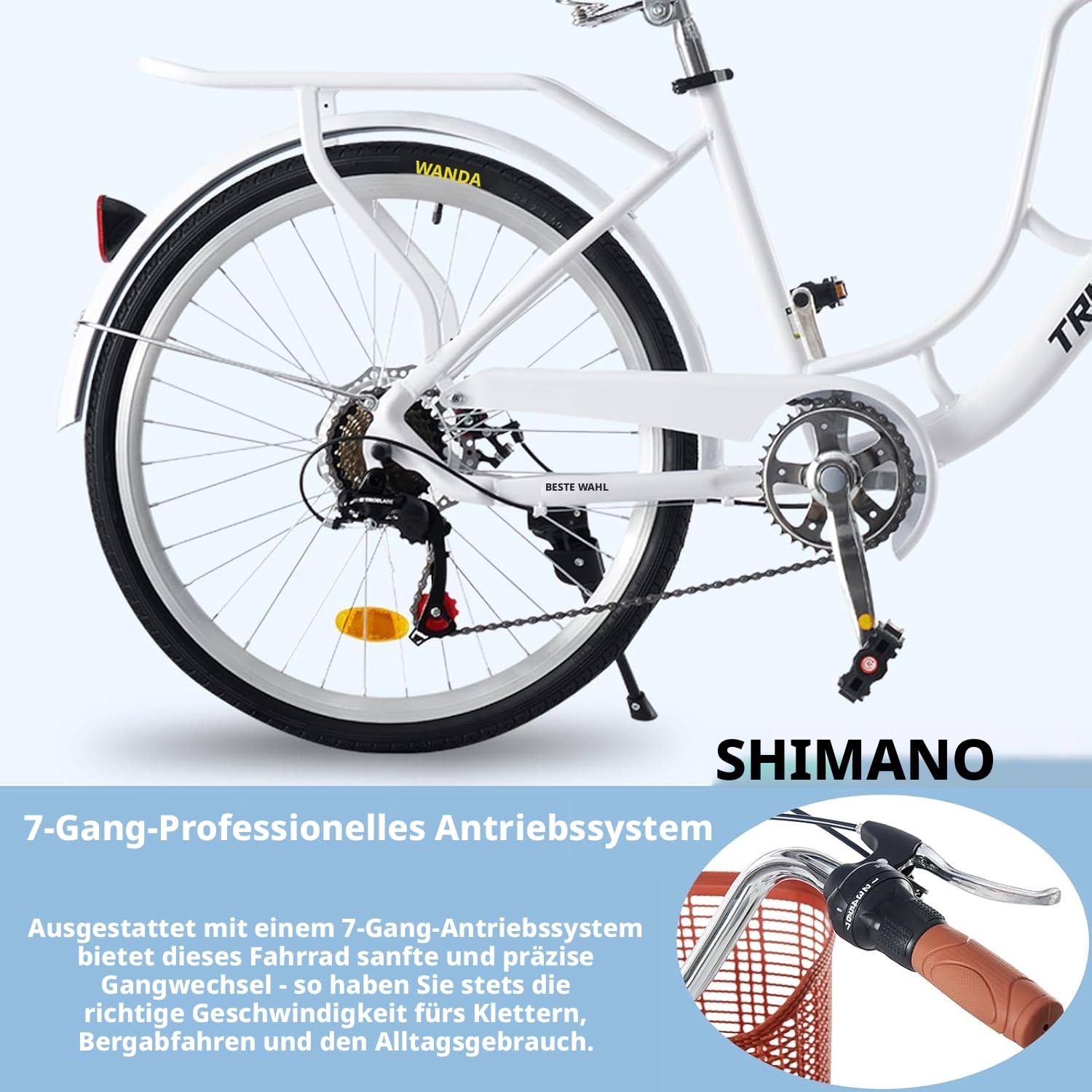 LSLIFE Damen Fahrrad mit Korb 24/26in 7 Geschwindigkeit Stadt Fahrrad Frauen Mädchen Komfort Fahrrad Leichter Rahmen Hybrid ScheibenbremsenLeichtes Pendlerrad Retro Fahrrad Urban Bike