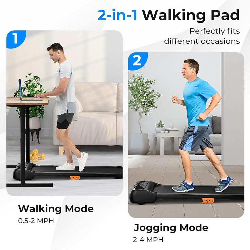 GYMAX Walking Pad, 2 in 1 Under Desk Treadmill for Home with Watch Remote Control, LED Display, 12 Preset Programs & Pause Function, Portable Compact Running Treadmill for Office Small Space image 2