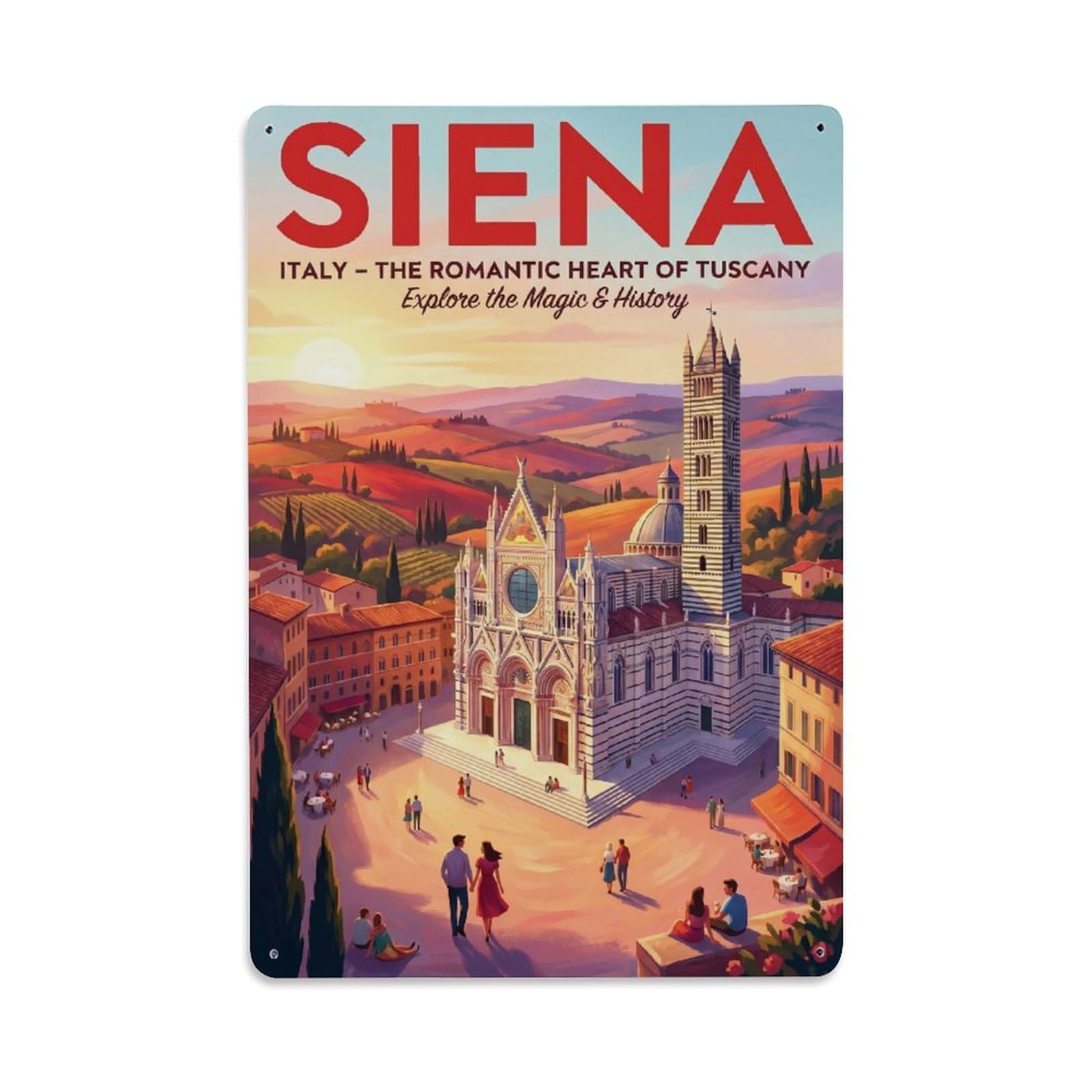 Olhnbad Style Cathedral Siena Italy Romantic City Travel Metal Tin Sign