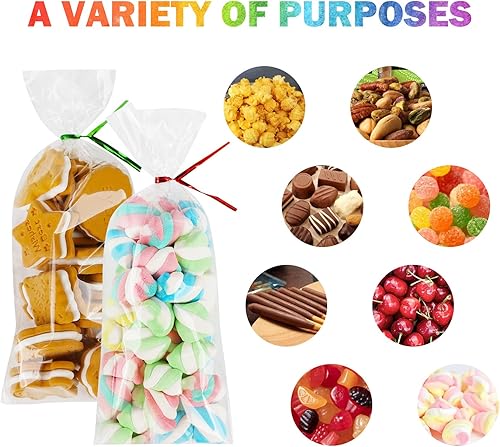 Miniatura 3 de Bolsas de celofán, 120 bolsas de celofán de plástico transparente de 4 x 9.5 pulgadas con lazos giratorios de 4.7 pulgadas, 4 colores surtidos,