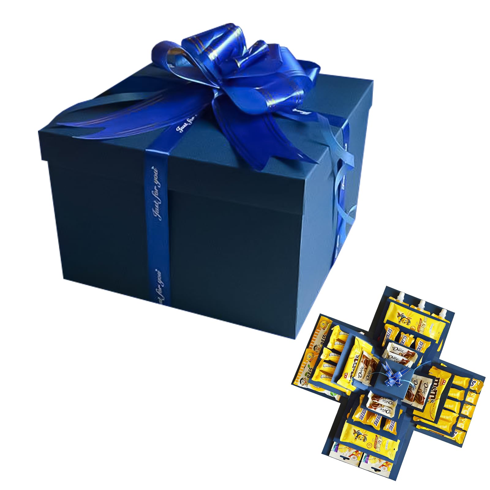 5 Layer Creative Explosion Gift Box, Surprise Gift Box Explosion with Ribbon and Double-Sided Tape, DIY Snack Explosion Box for Birthday, Anniversary, Valentine's Day, Wedding (blue)