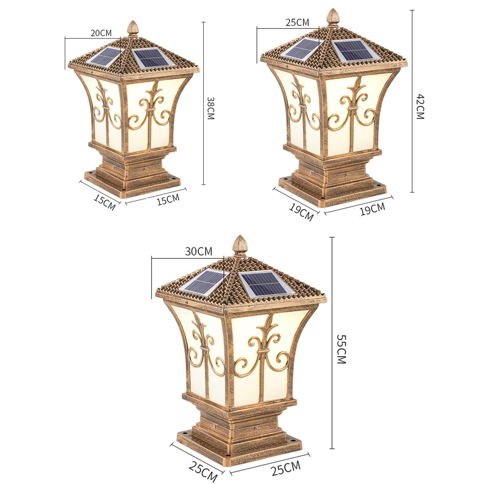 Pfostenleuchten Außenbereich Palace Style Outdoor Solar Säule Post Licht Retro Aluminium Wasserdicht Straße Laterne for Hof gemauert Balkon Villa Säule Cap Lampe(Zwart,XS)
