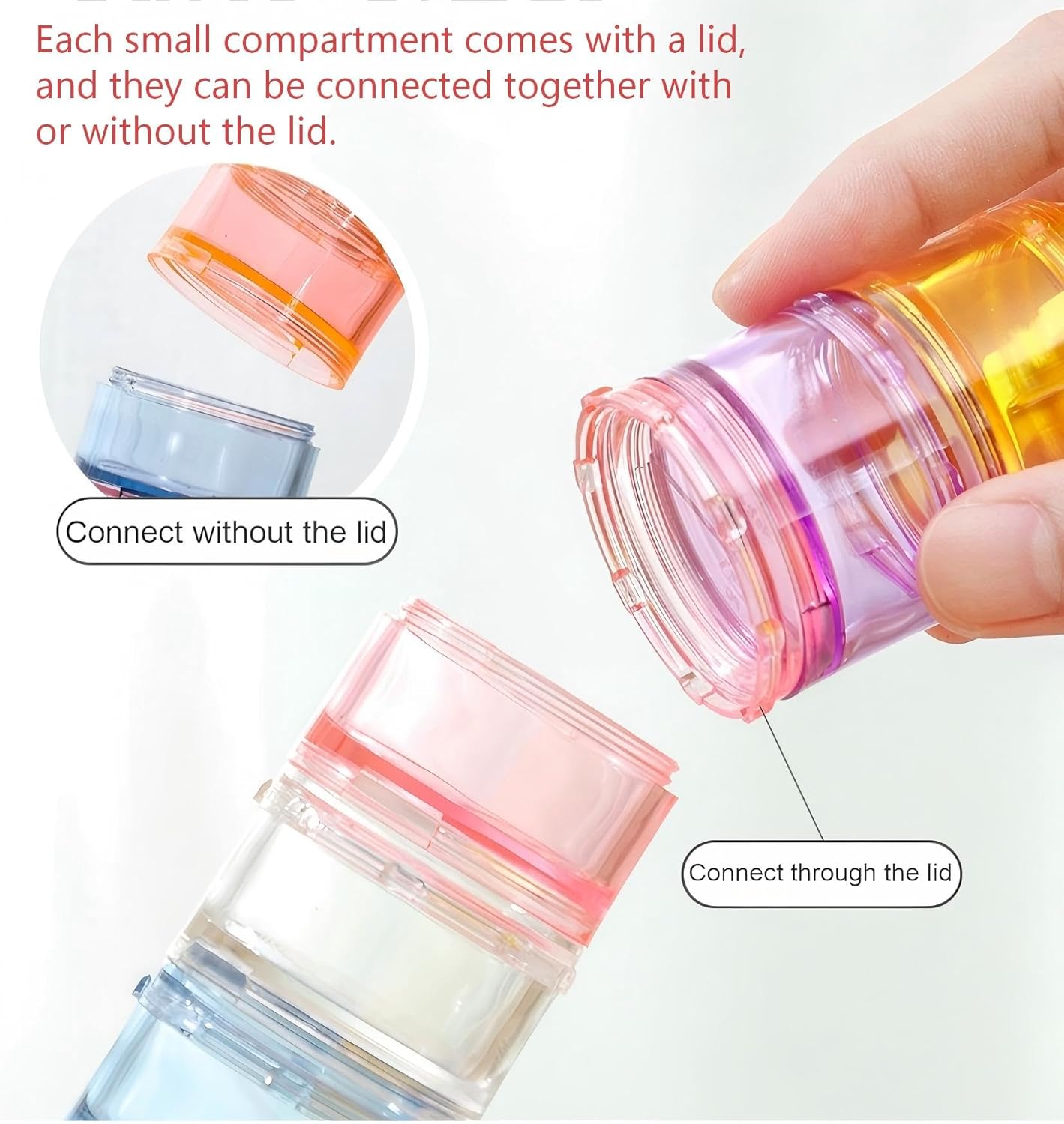 Stacking Pill Box Vitamin Organizer 7 Day Travel Case Holder Container (Multicolor, S)