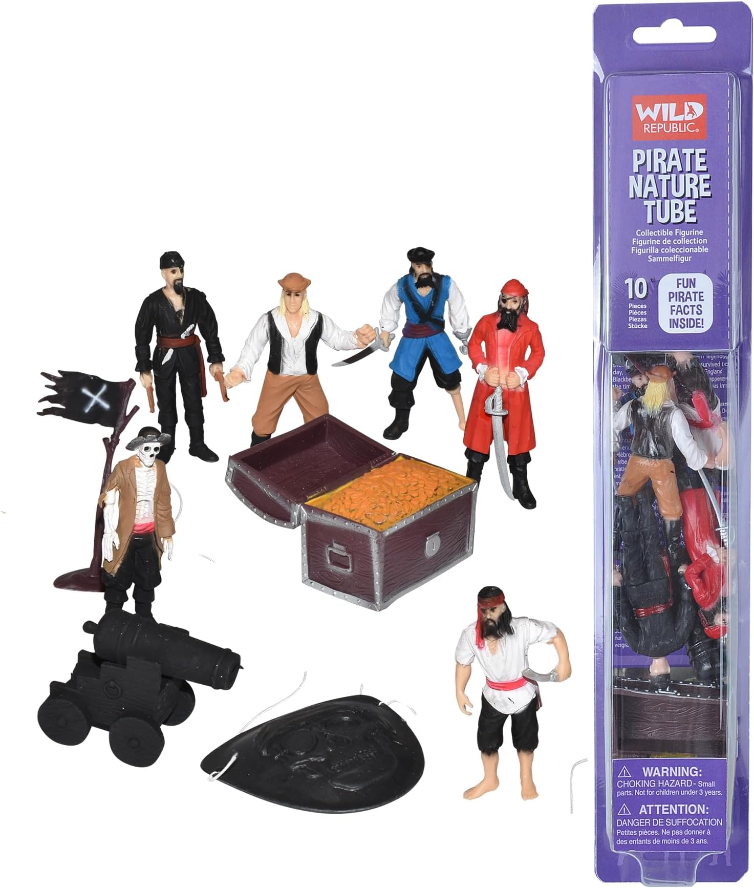 Nature Tube, Buccaneer Figurines, Pirate Party, Kids Gifts, Educational Toys, Hobby, 10-Piece Set,Multi,1.5" to 3"