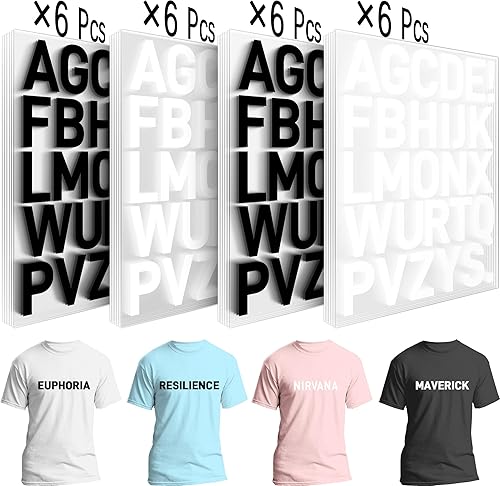 Miniatura 8 de 24 hojas de 624 letras termoadhesivas para planchar, transferencia de calor para ropa, camisetas y sus telas para imprimir manualidades, incluye