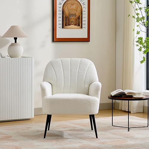 Miniatura 7 de Sillas decorativas modernas para sala de estar, sillas laterales para sala de estar con tapicería de tela de cordero  Cómodo sillón de lectura para